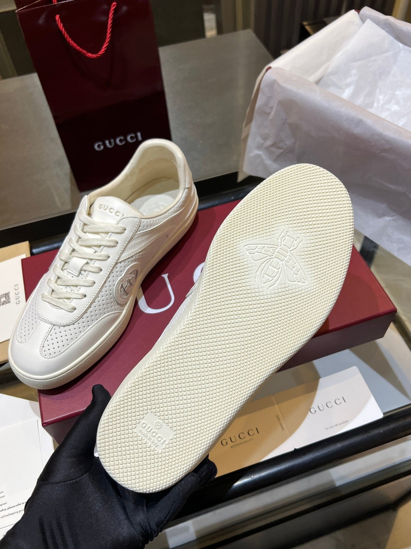 GG G75 Sneaker White Suede Mesh 818357