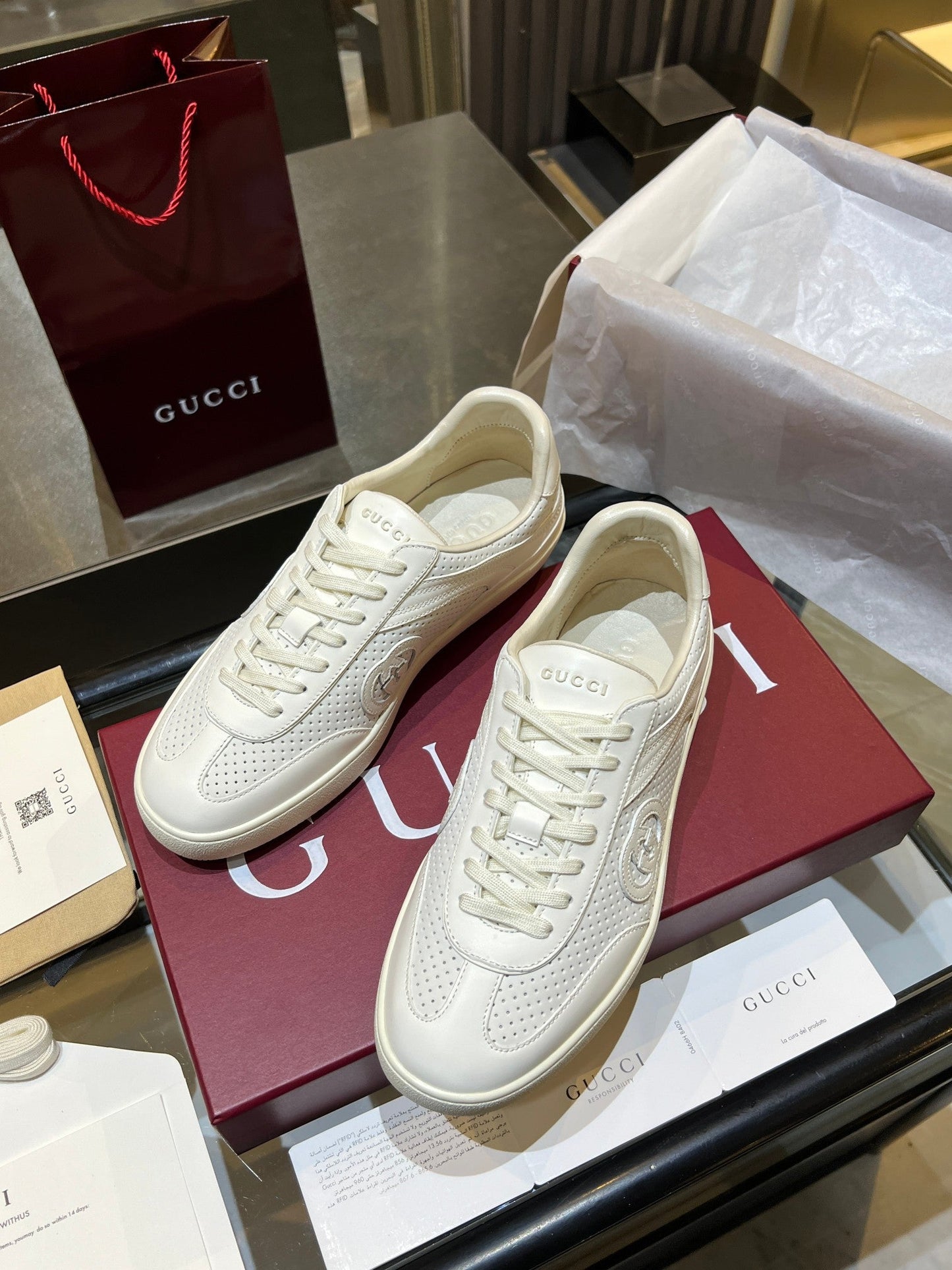 GG G75 Sneaker White Suede Mesh 818357