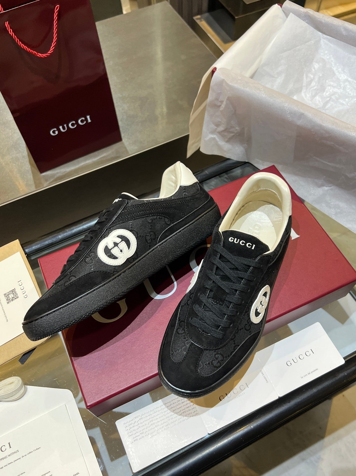 GG G75 Sneaker Black Suede Canvas 818356