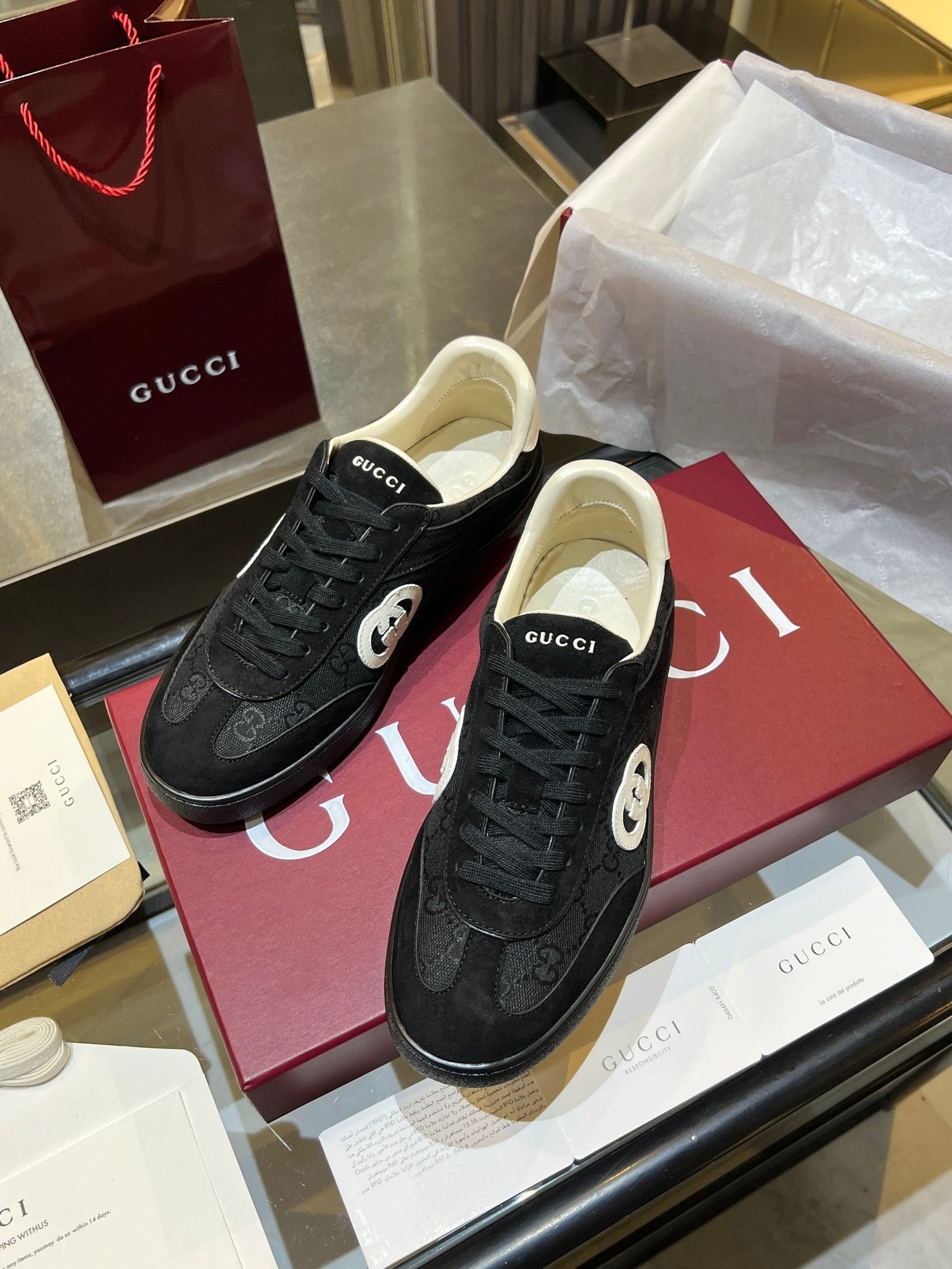 GG G75 Sneaker Black Suede Canvas 818356