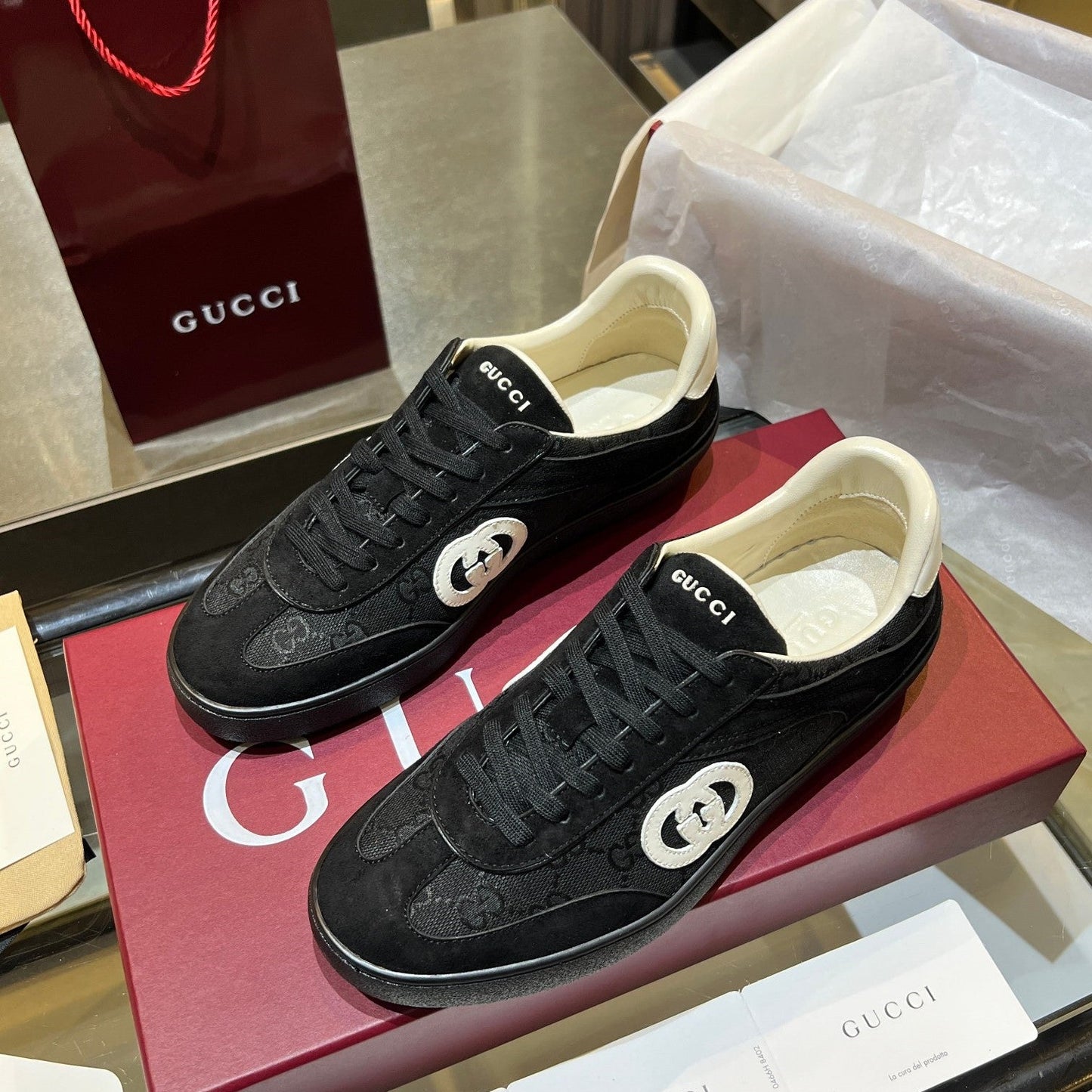 GG G75 Sneaker Black Suede Canvas 818356