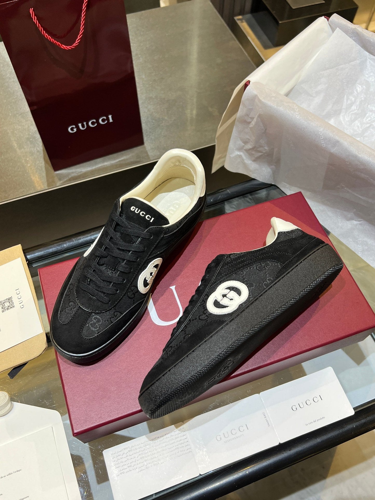 GG G75 Sneaker Black Suede Canvas 818356