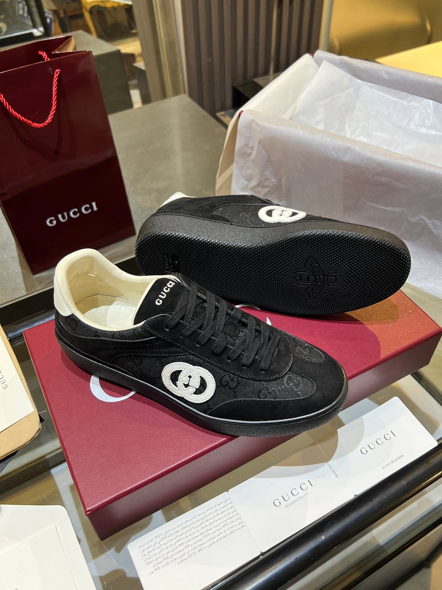 GG G75 Sneaker Black Suede Canvas 818356