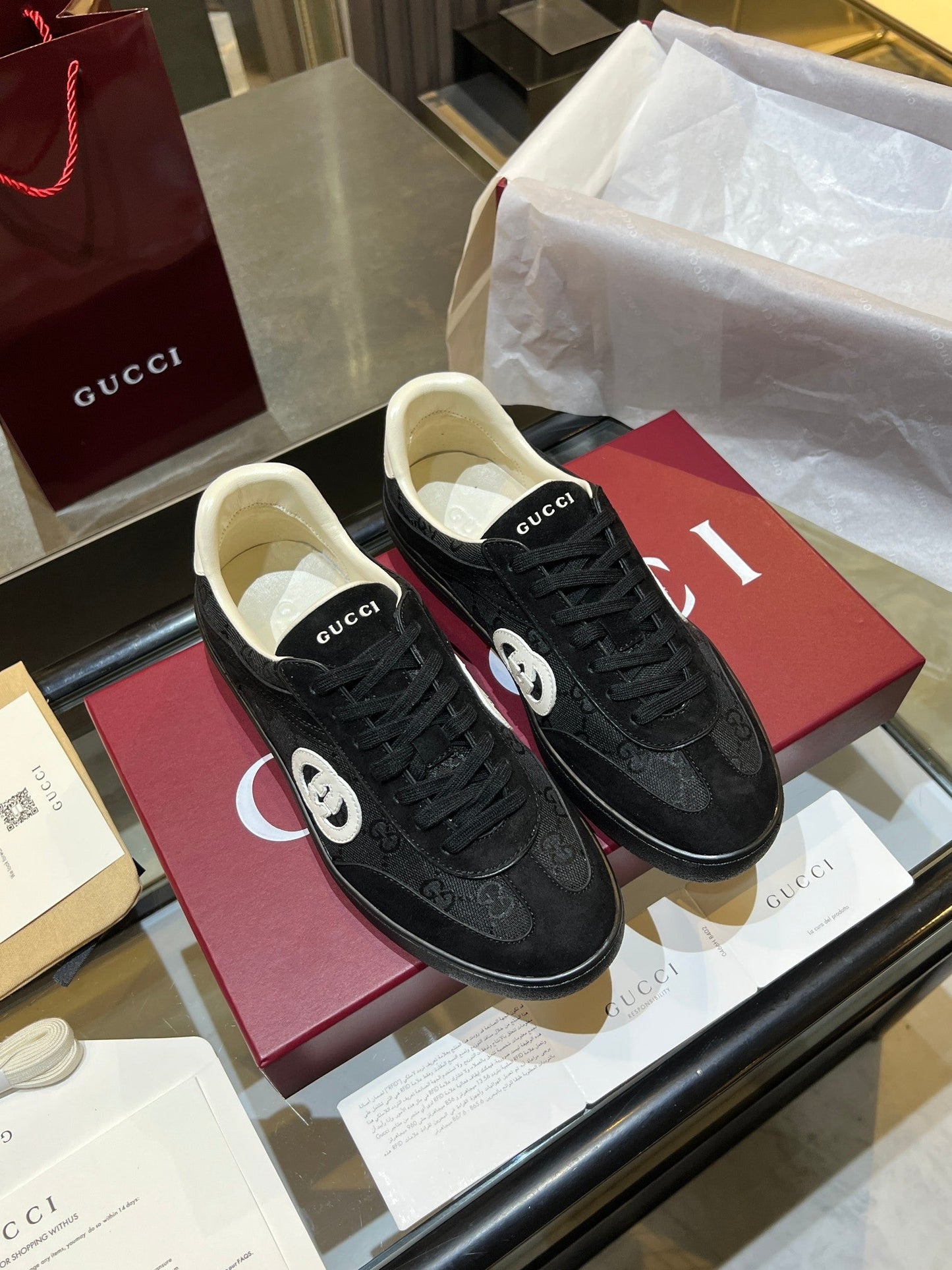 GG G75 Sneaker Black Suede Canvas 818356