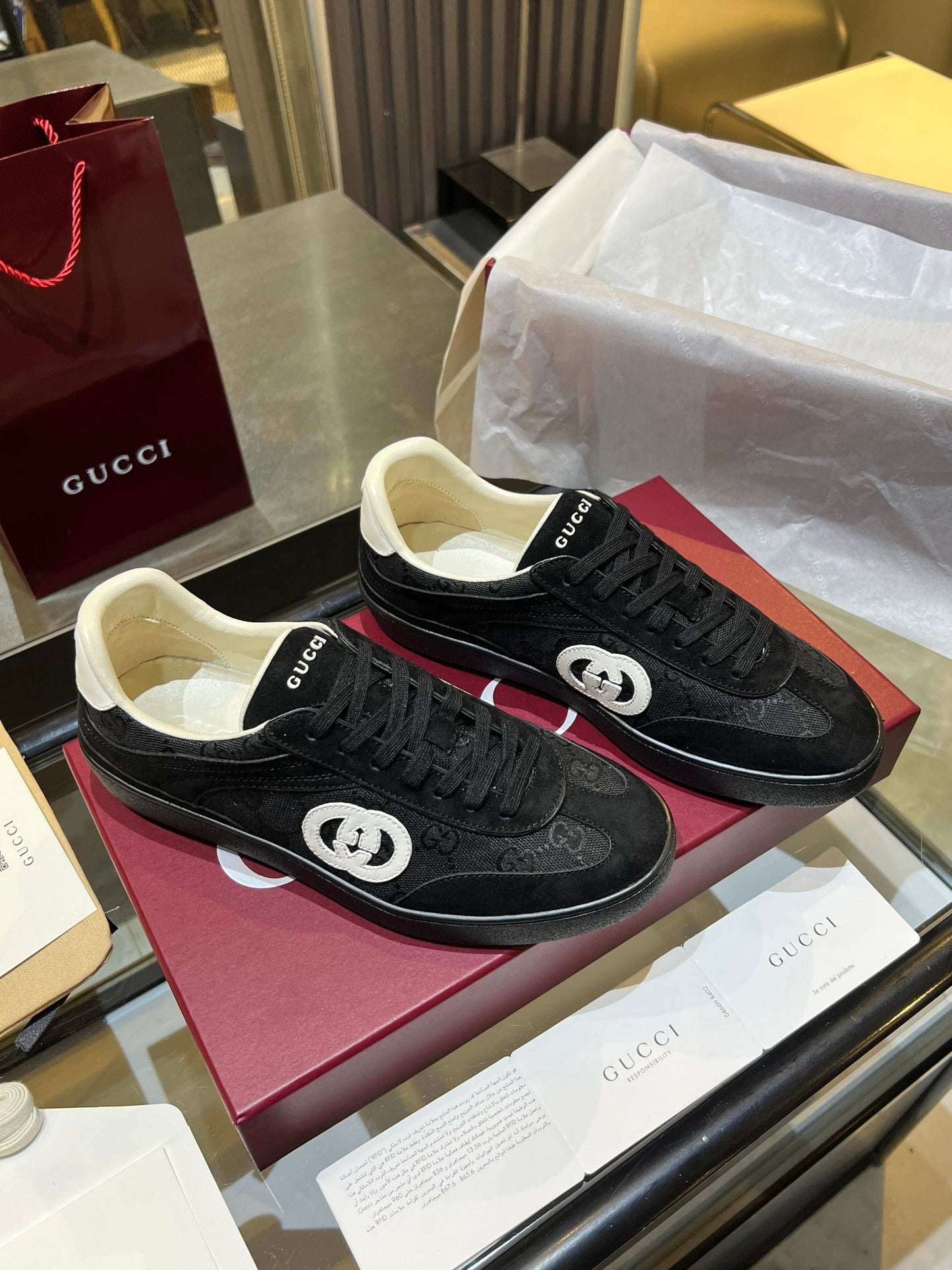 GG G75 Sneaker Black Suede Canvas 818356