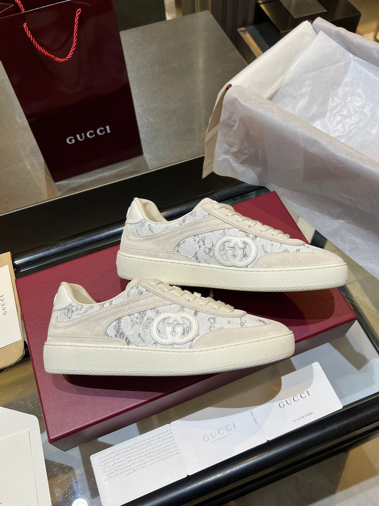 GG G75 Sneaker Cream Suede Canvas 818355