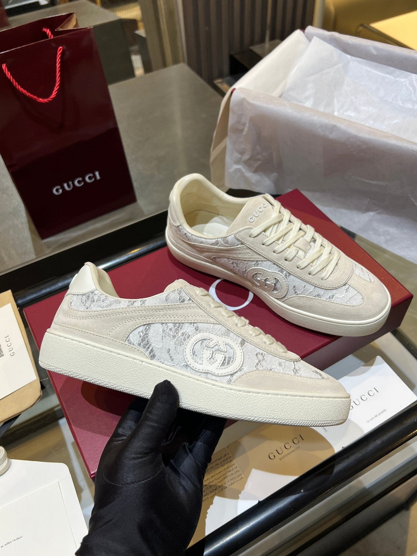 GG G75 Sneaker Cream Suede Canvas 818355