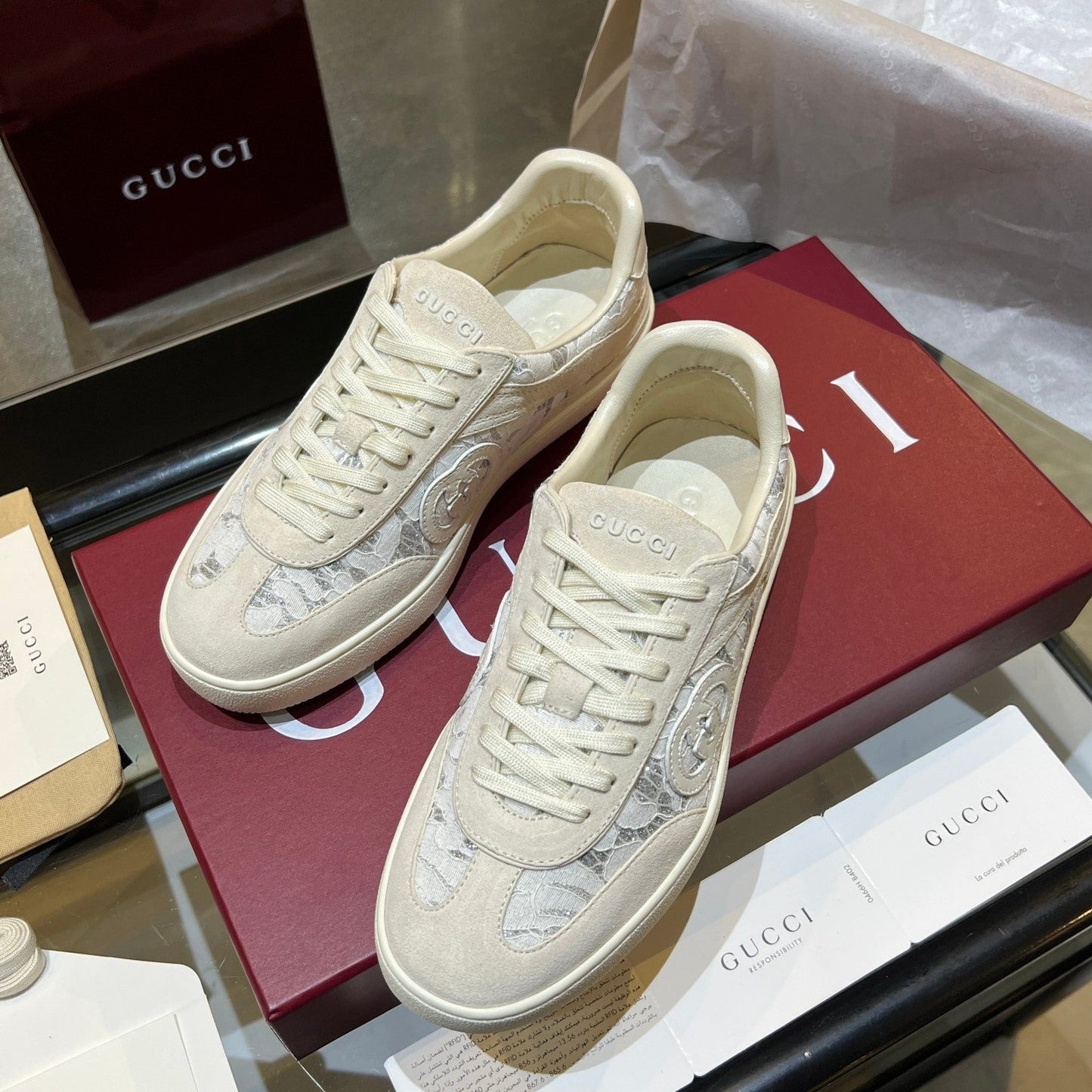 GG G75 Sneaker Cream Suede Canvas 818355