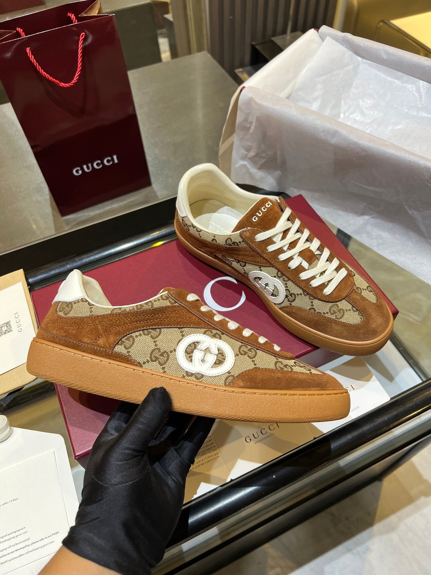 GG G75 Sneaker Brown Suede Canvas 818354