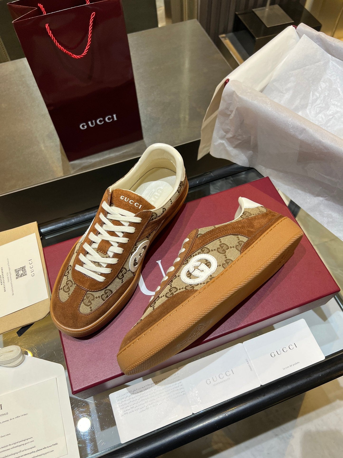 GG G75 Sneaker Brown Suede Canvas 818354