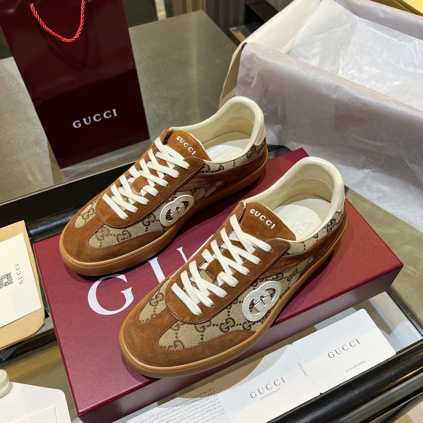 GG G75 Sneaker Brown Suede Canvas 818354