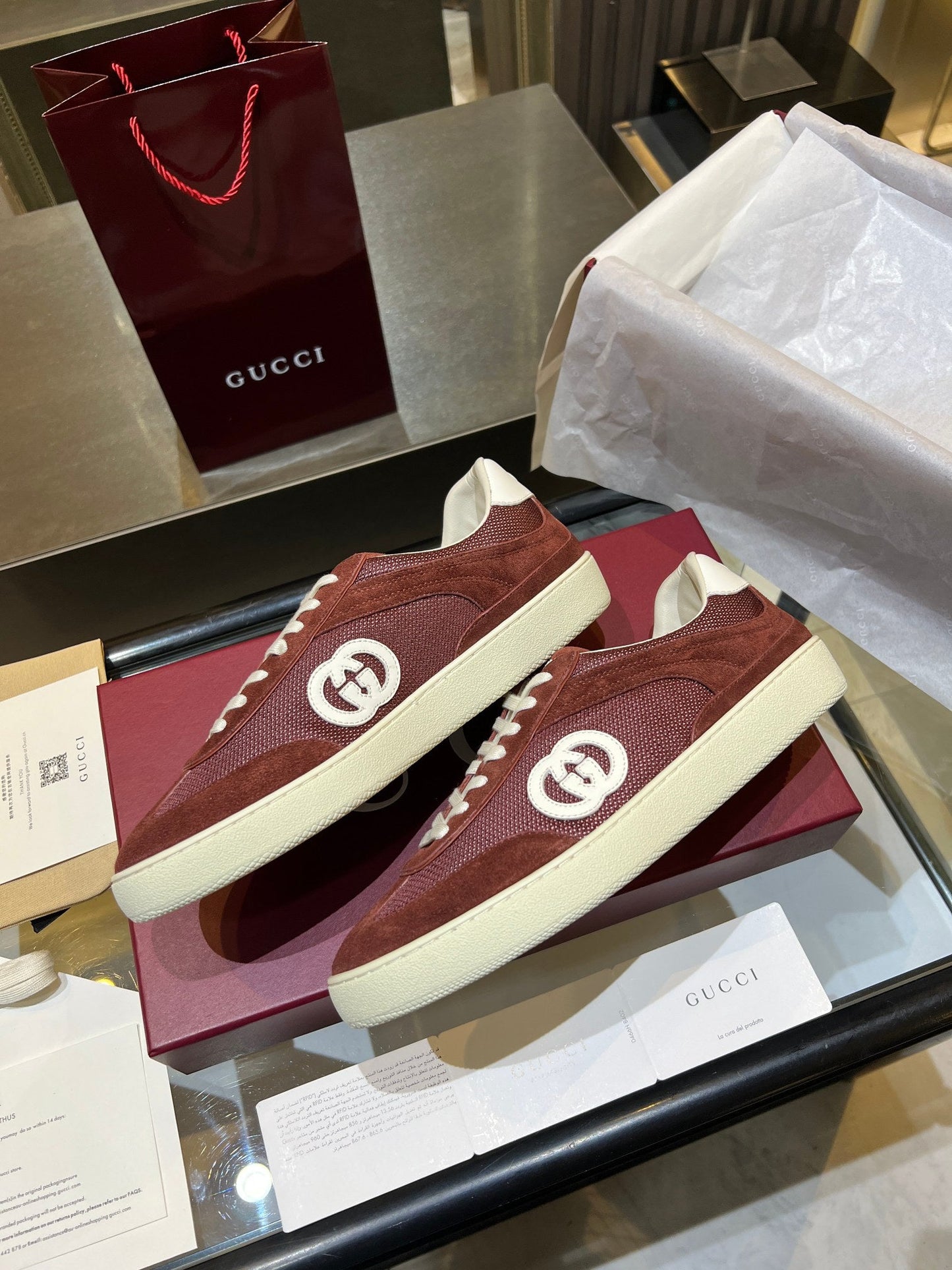GG G75 Sneaker Burgundy Suede Mesh 818353