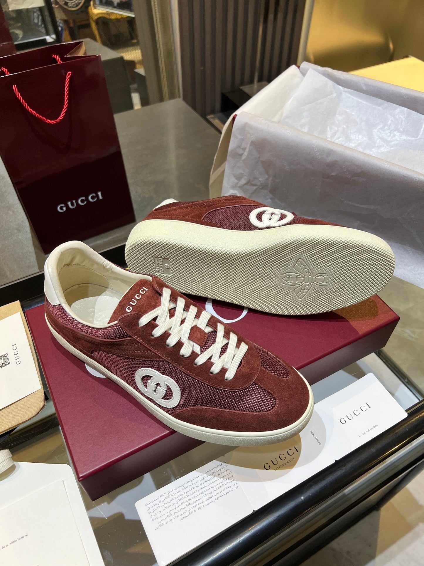 GG G75 Sneaker Burgundy Suede Mesh 818353