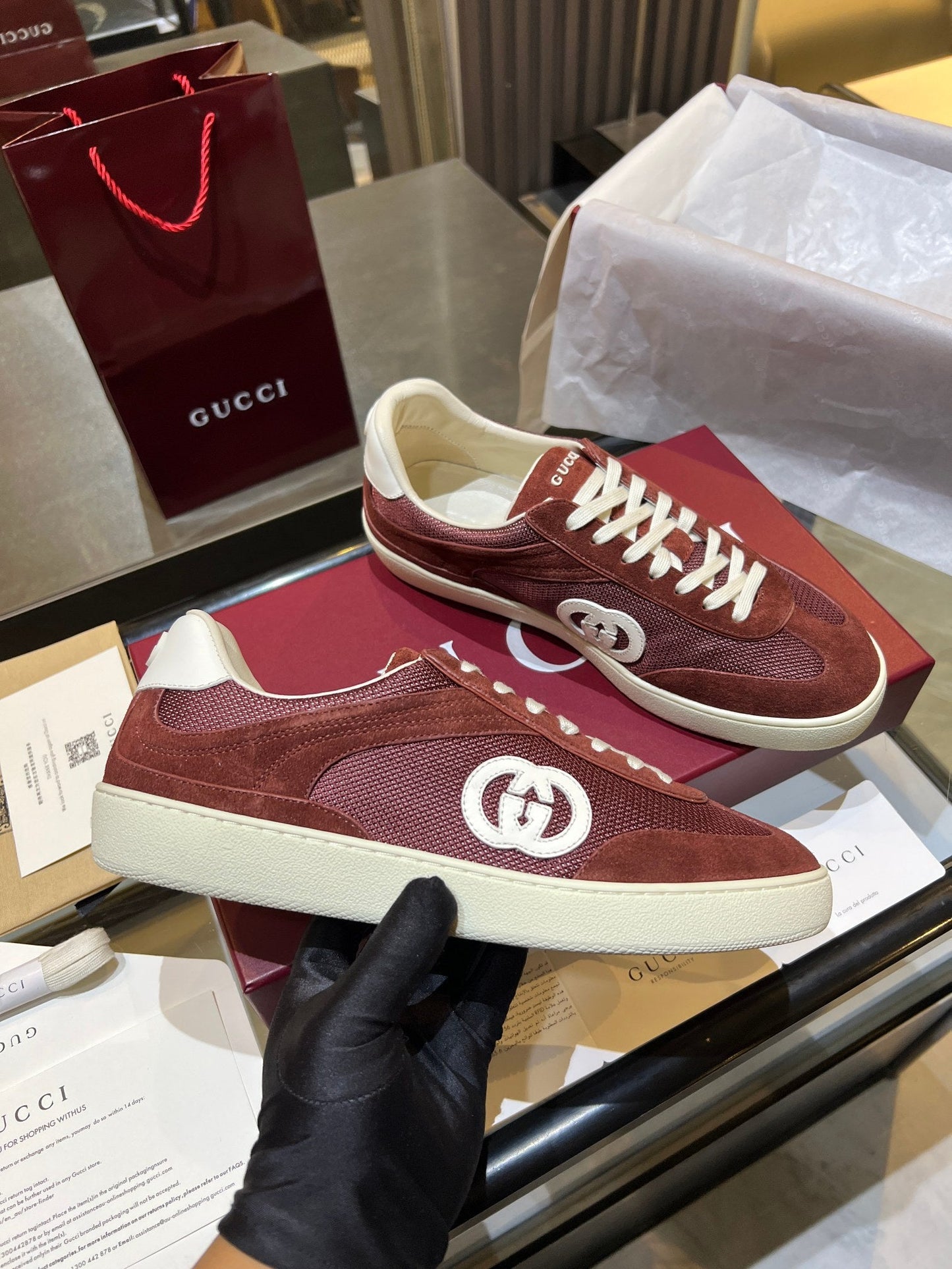 GG G75 Sneaker Burgundy Suede Mesh 818353