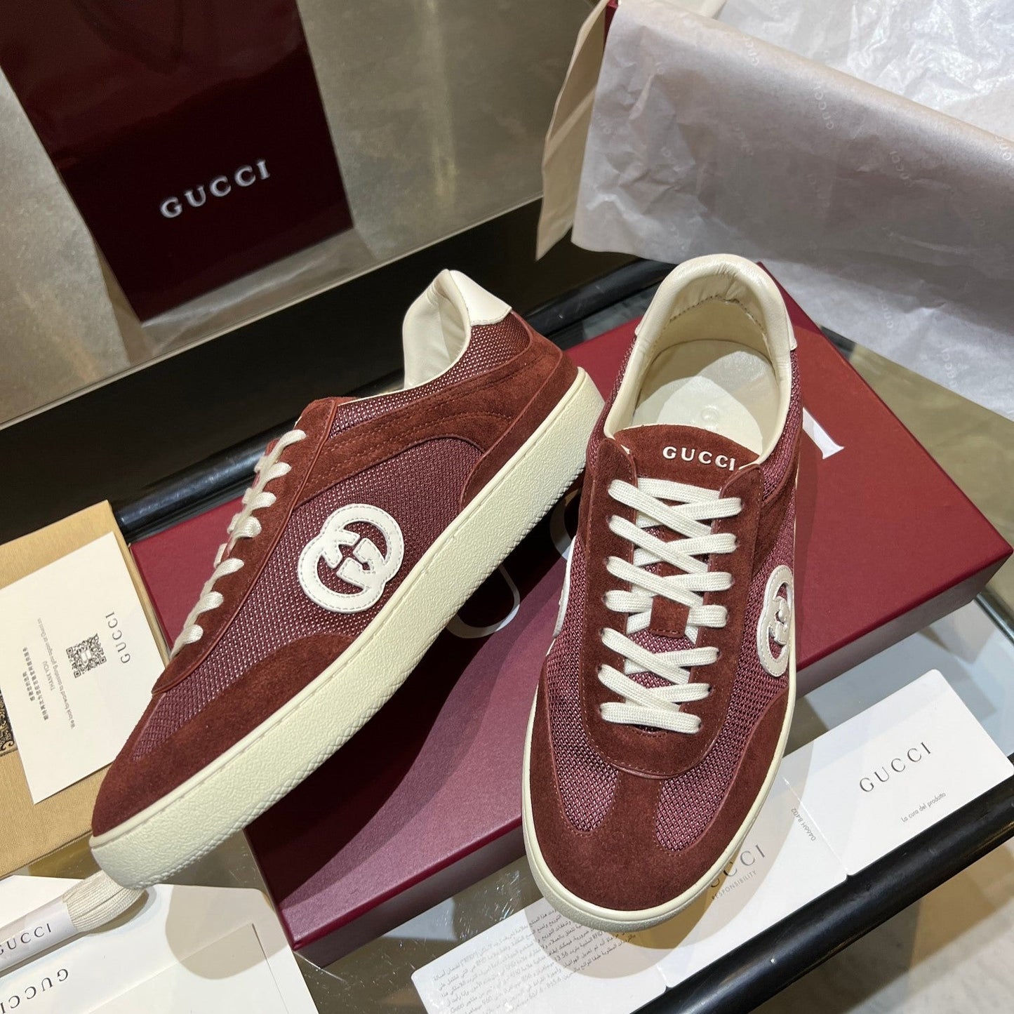 GG G75 Sneaker Burgundy Suede Mesh 818353