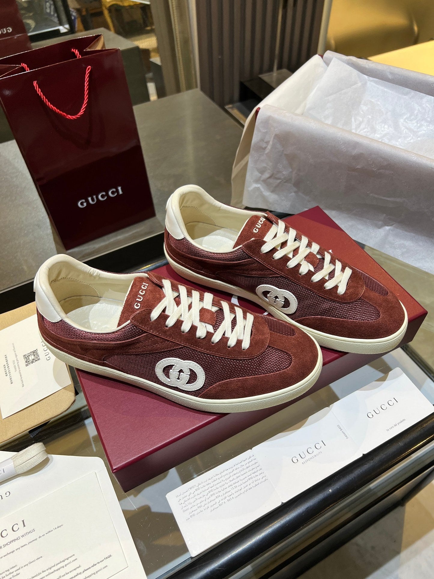 GG G75 Sneaker Burgundy Suede Mesh 818353
