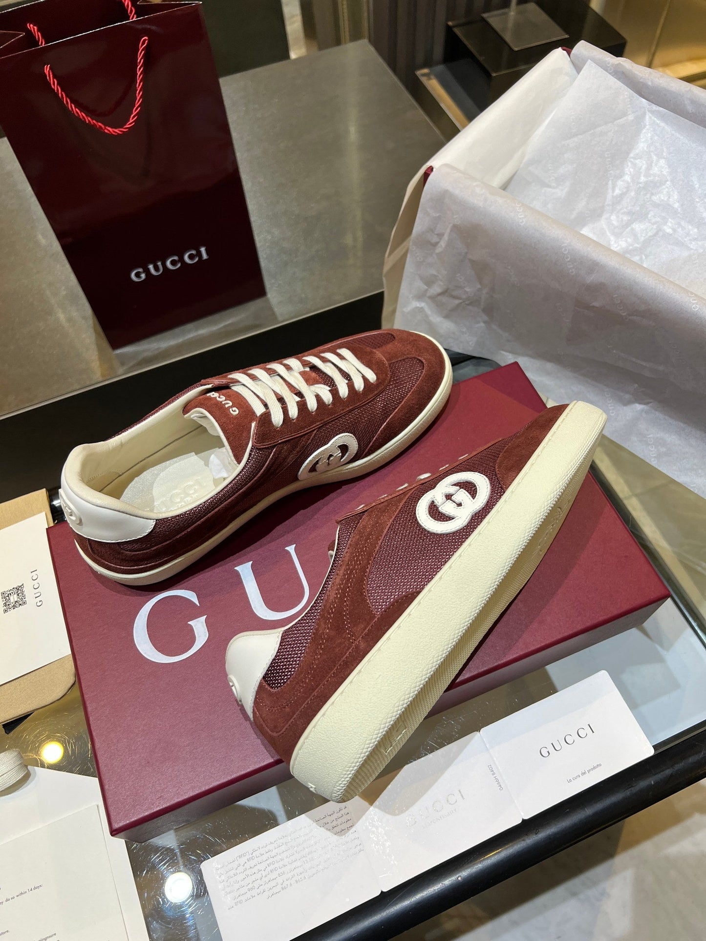 GG G75 Sneaker Burgundy Suede Mesh 818353