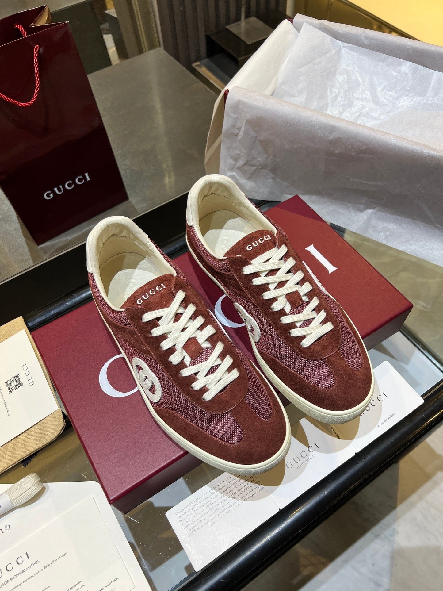 GG G75 Sneaker Burgundy Suede Mesh 818353