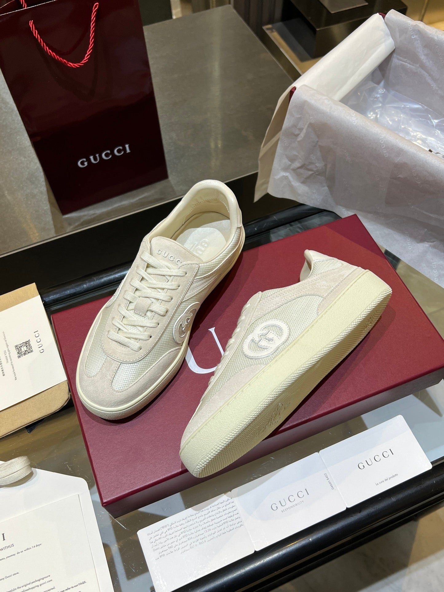 GG G75 Sneaker Cream Suede Mesh 818352