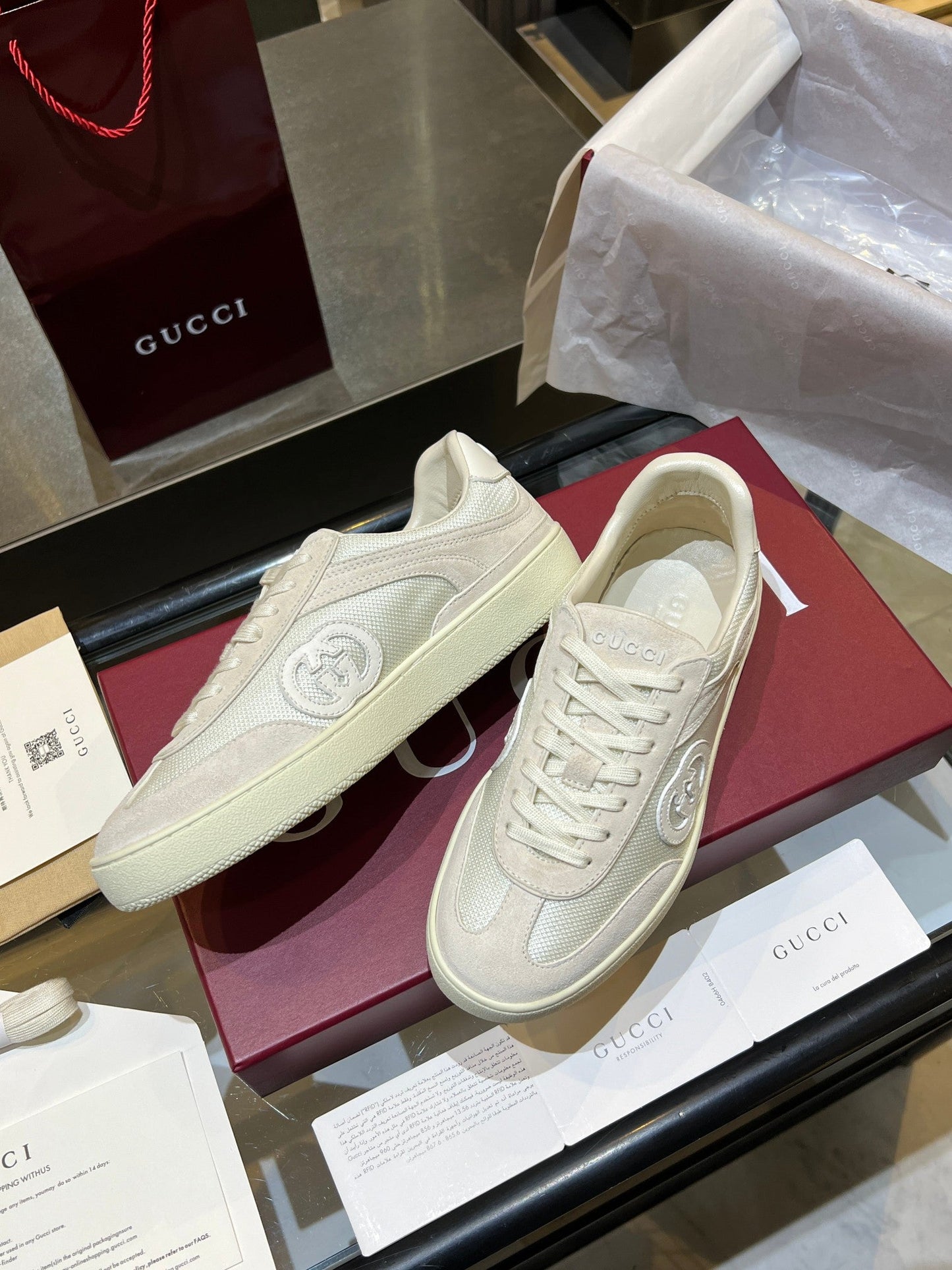 GG G75 Sneaker Cream Suede Mesh 818352