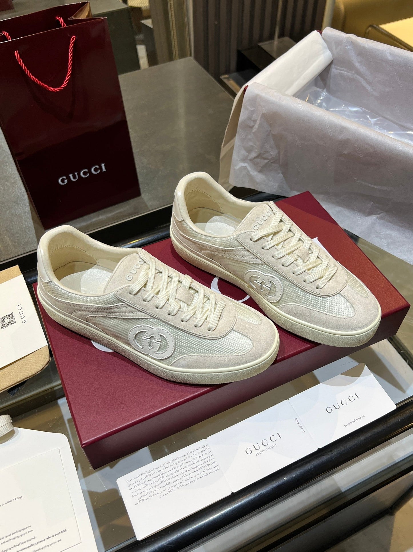 GG G75 Sneaker Cream Suede Mesh 818352
