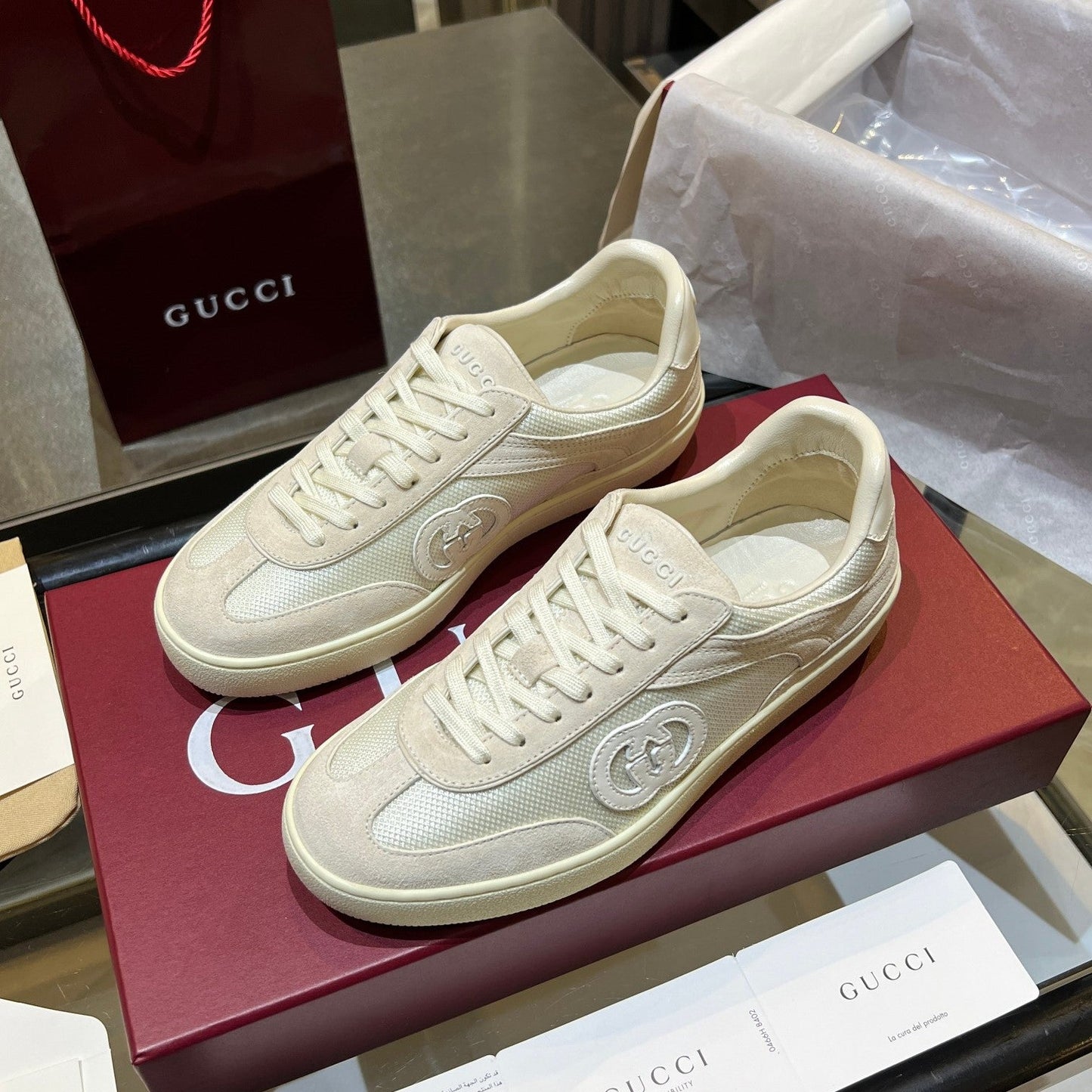 GG G75 Sneaker Cream Suede Mesh 818352