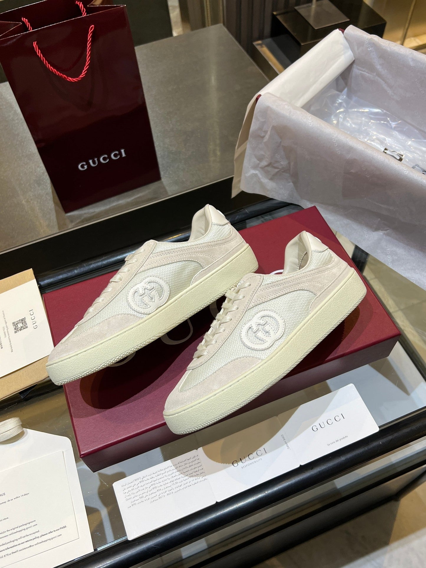 GG G75 Sneaker Cream Suede Mesh 818352