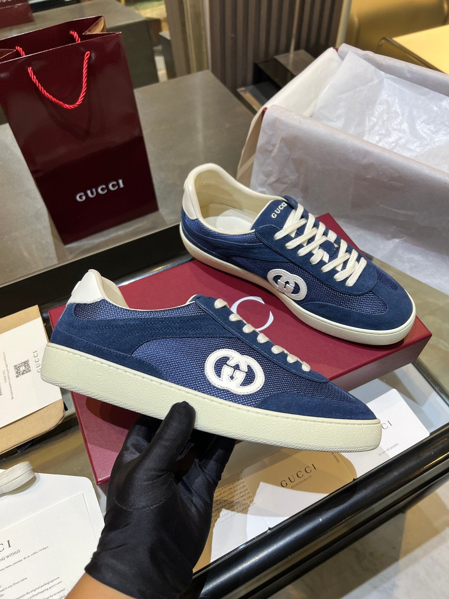 GG G75 Sneaker Dark Blue Suede Mesh 818351