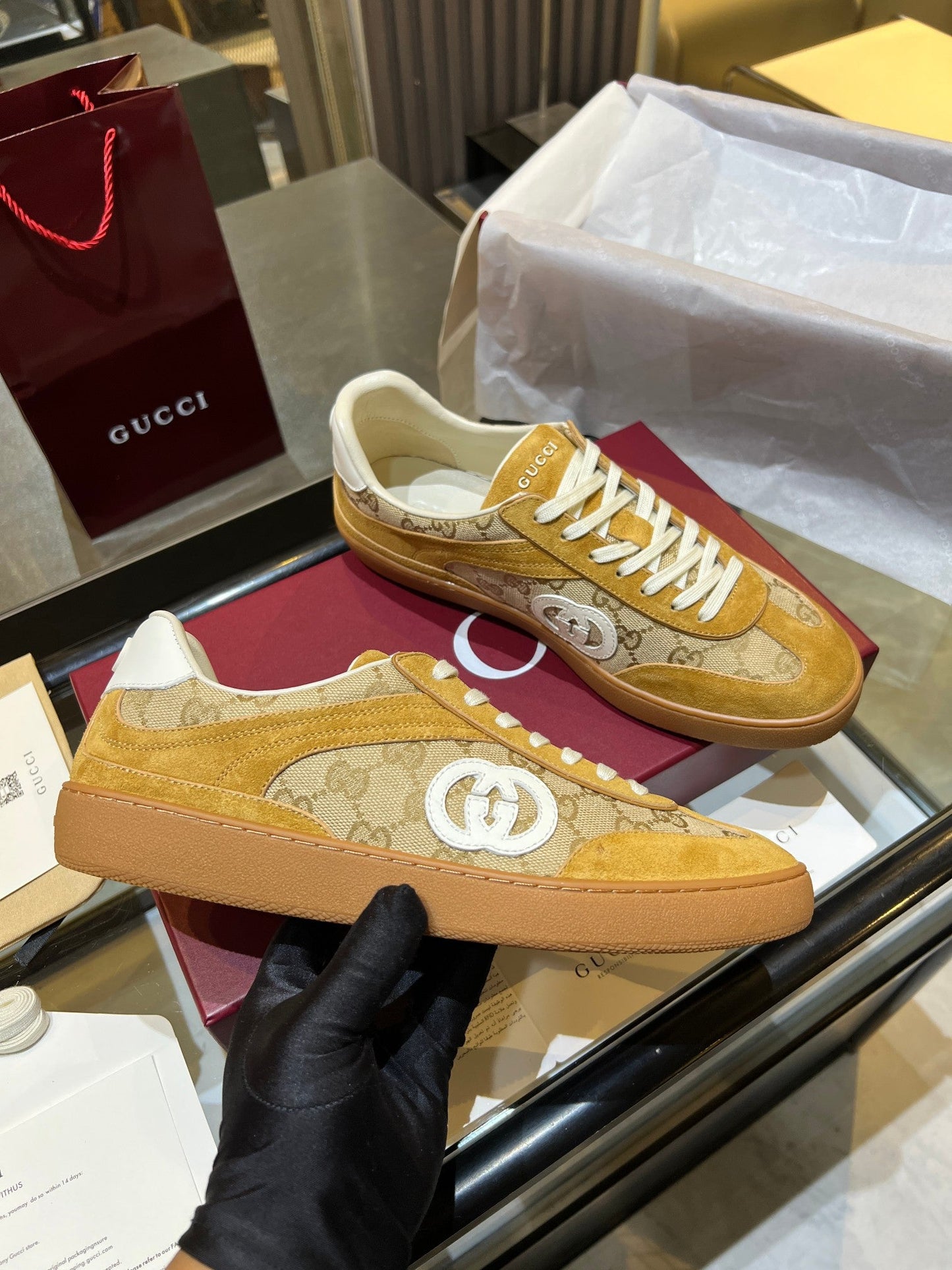 GG G75 Sneaker Camel Suede Canvas 818350