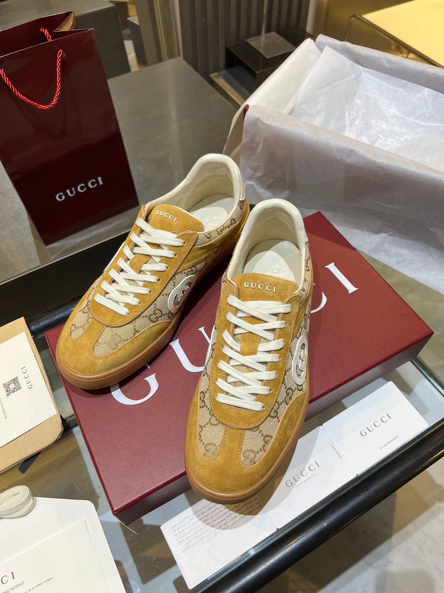 GG G75 Sneaker Camel Suede Canvas 818350
