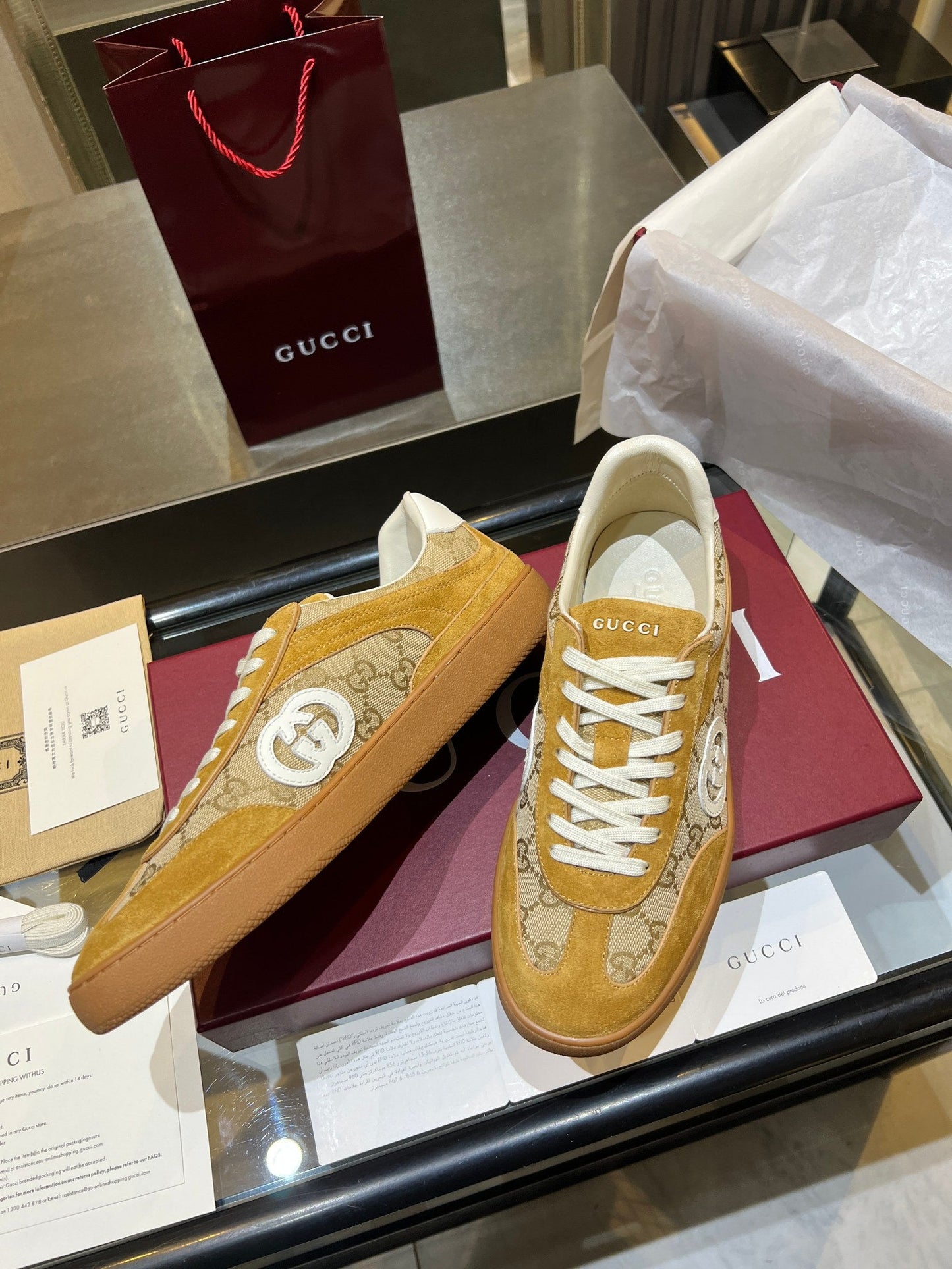 GG G75 Sneaker Camel Suede Canvas 818350