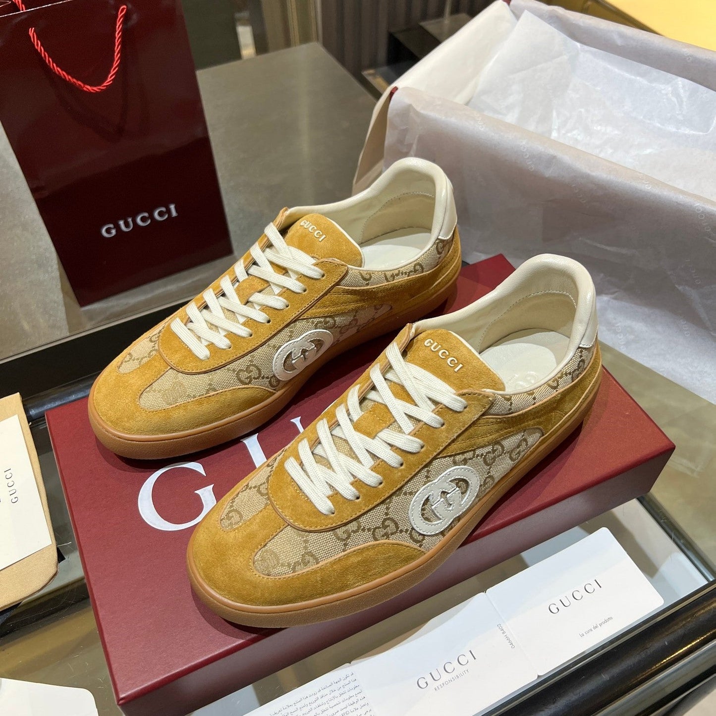 GG G75 Sneaker Camel Suede Canvas 818350