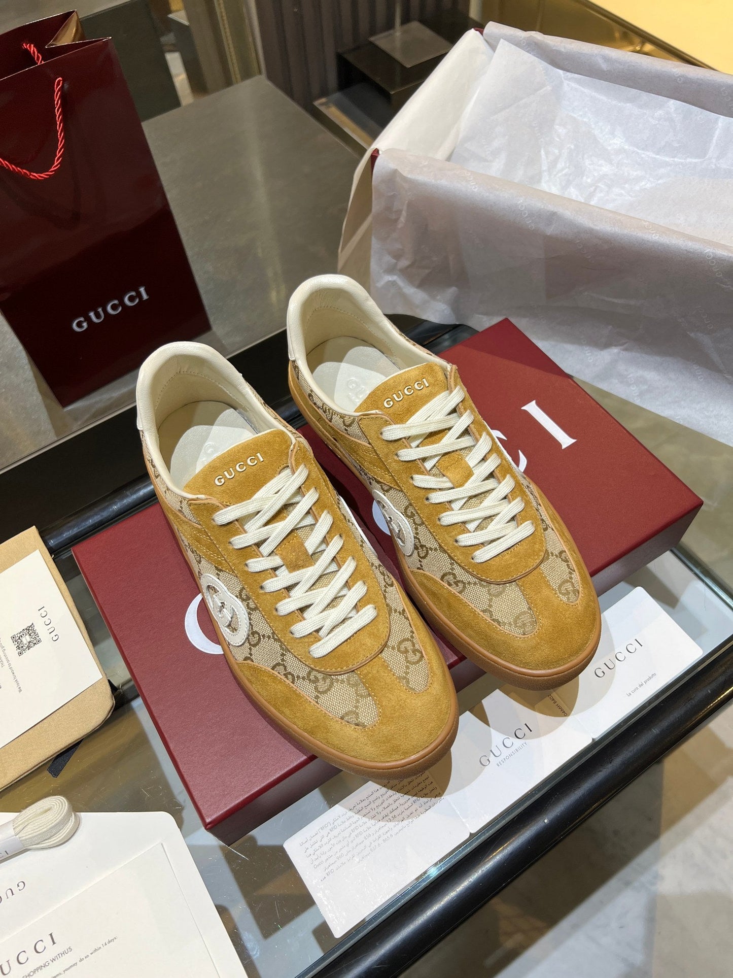 GG G75 Sneaker Camel Suede Canvas 818350