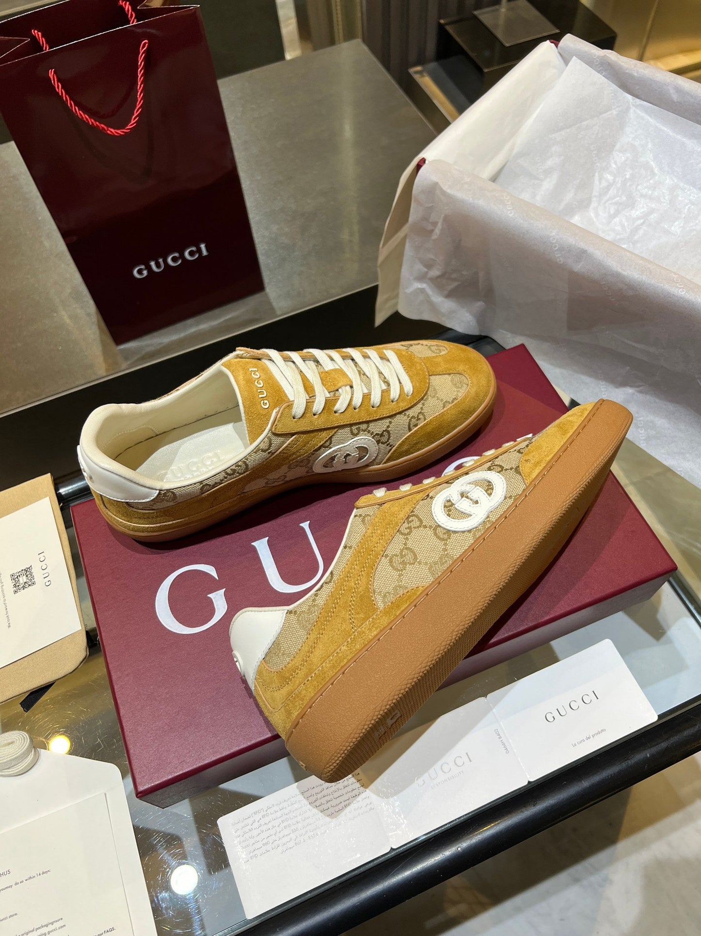 GG G75 Sneaker Camel Suede Canvas 818350