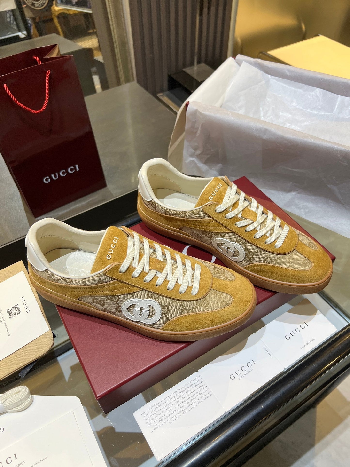 GG G75 Sneaker Camel Suede Canvas 818350