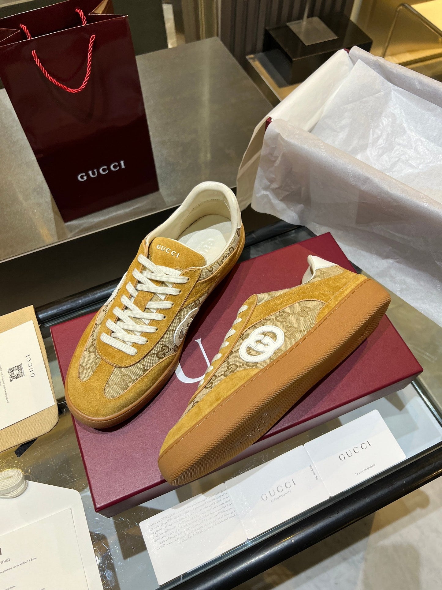 GG G75 Sneaker Camel Suede Canvas 818350