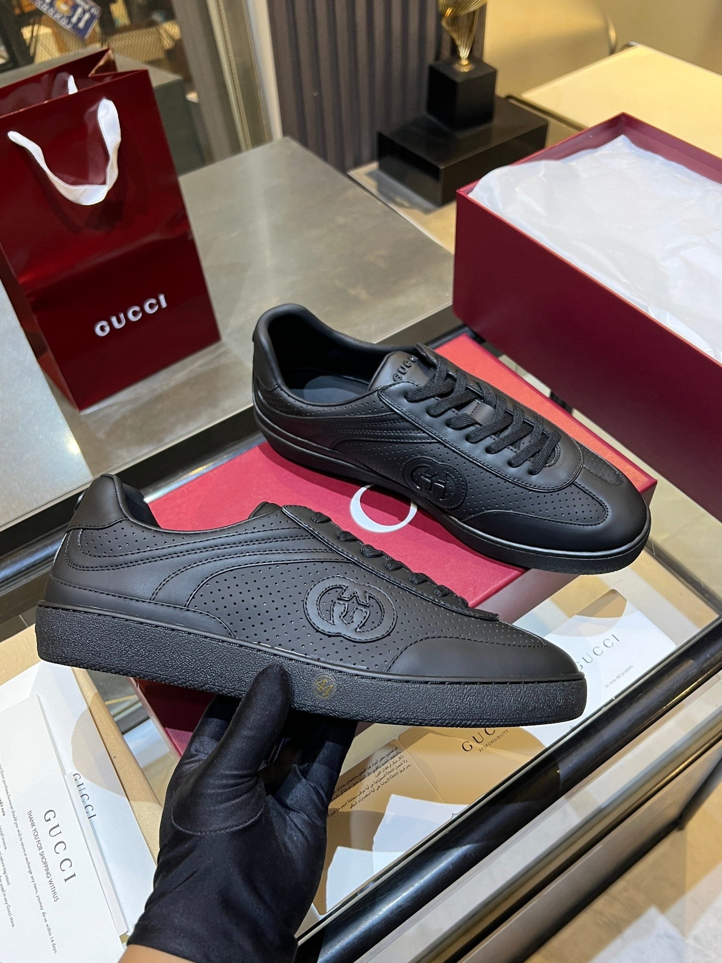 GG G75 Sneaker Black Suede Mesh 818349