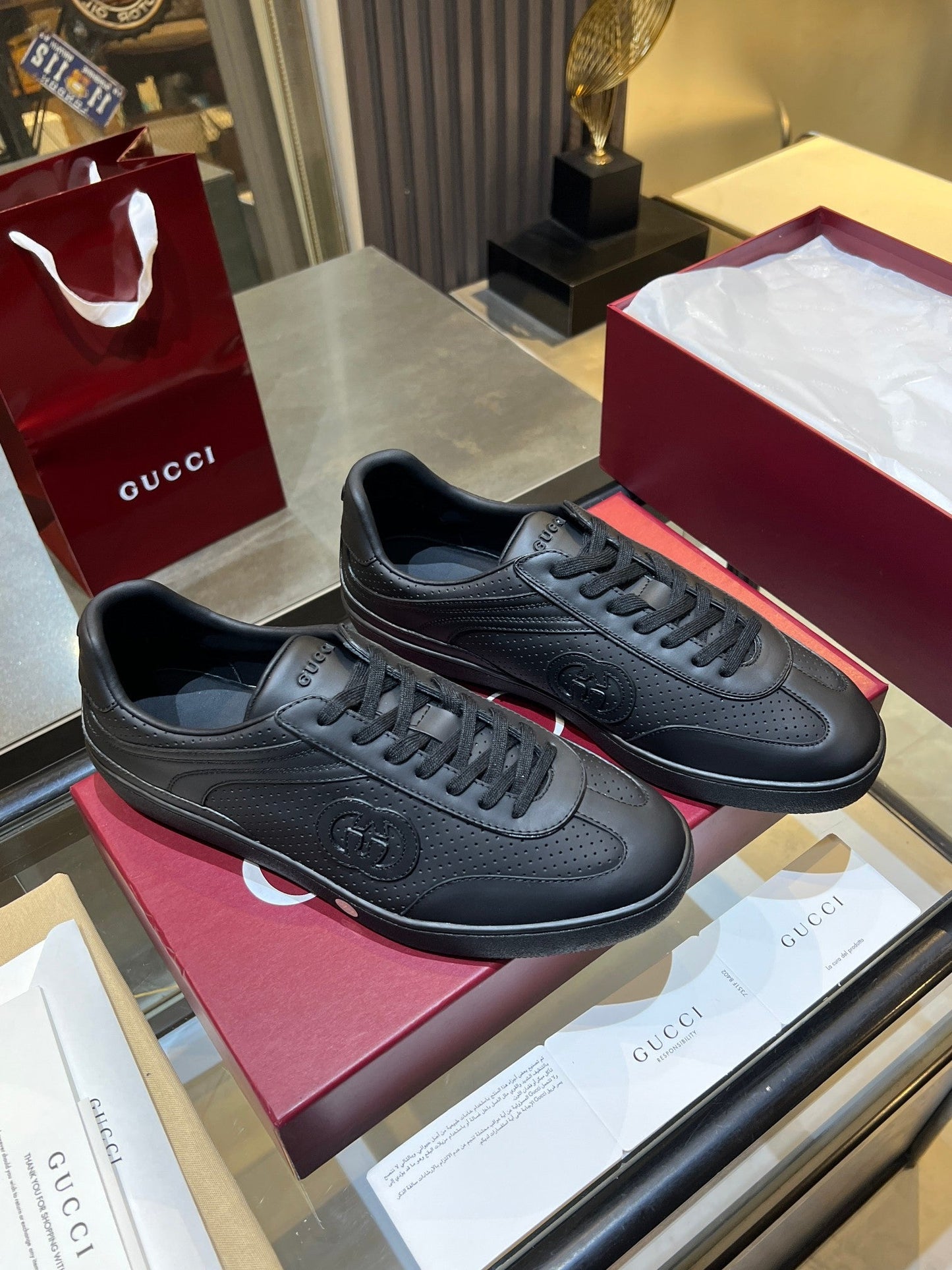 GG G75 Sneaker Black Suede Mesh 818349