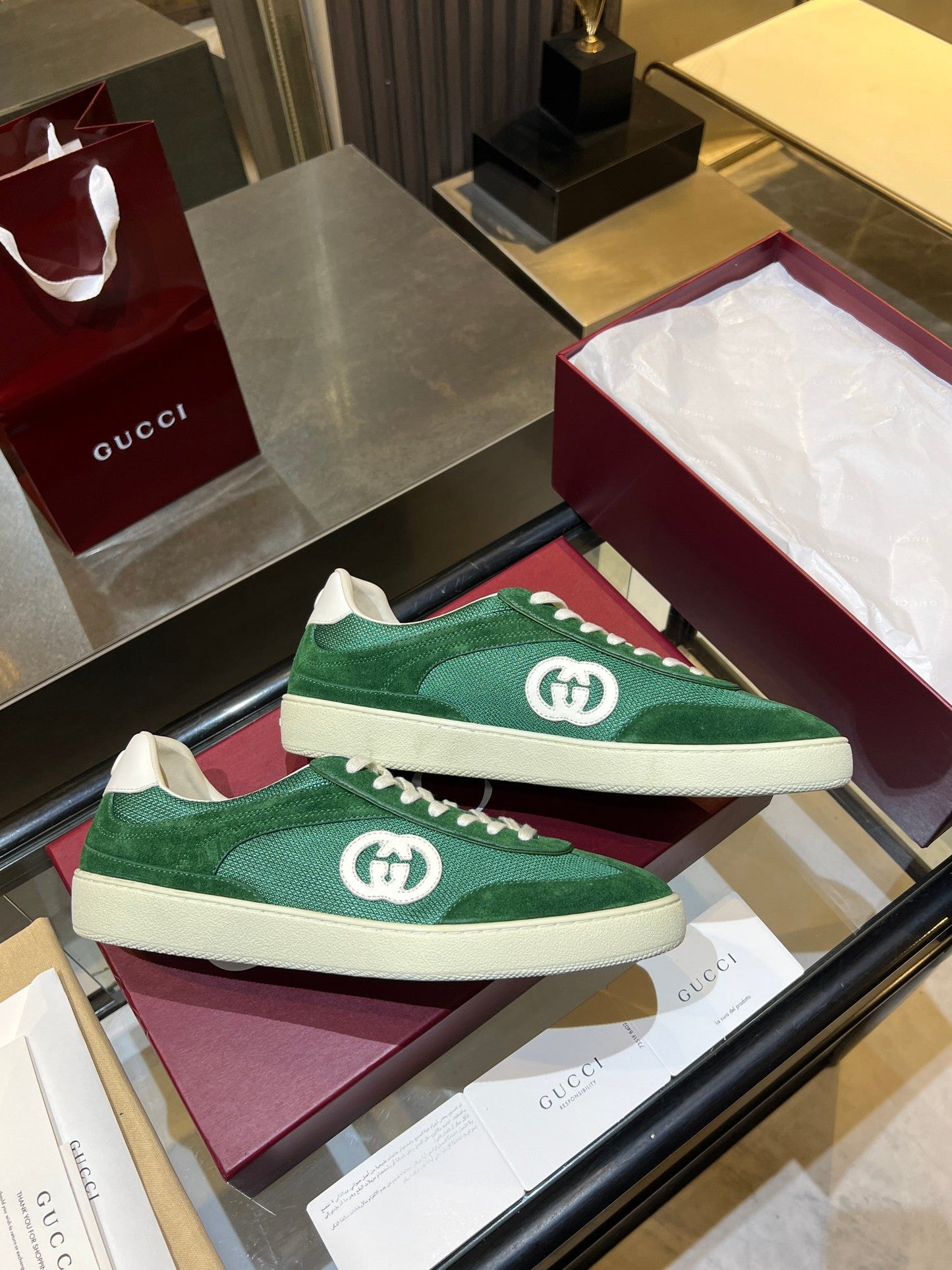 GG G75 Sneaker Teal Green Suede Mesh 818348