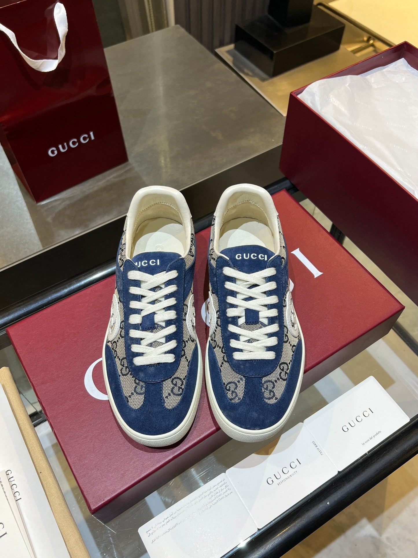GG G75 Sneaker Dark Blue Suede Canvas 818347