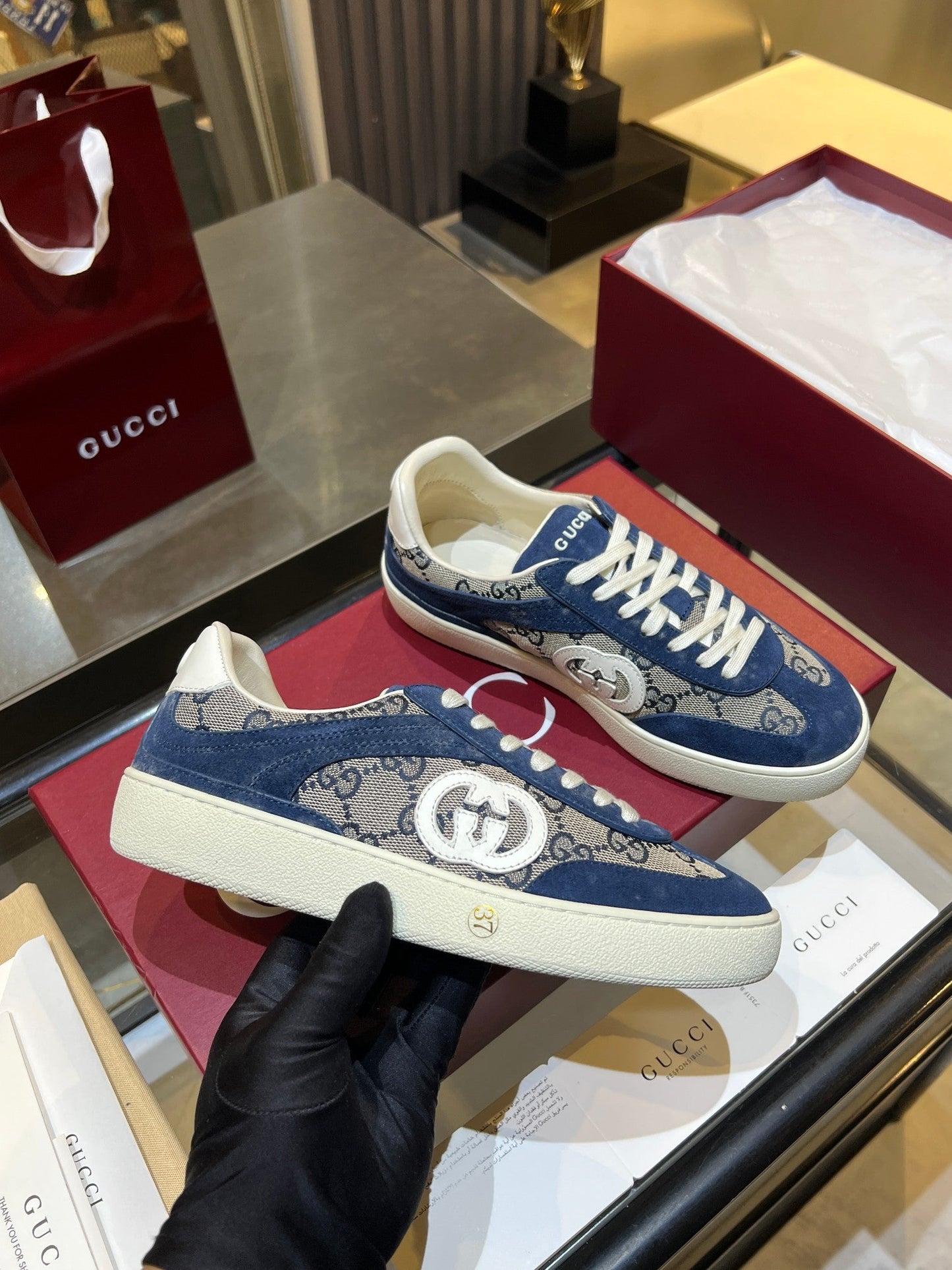 GG G75 Sneaker Dark Blue Suede Canvas 818347