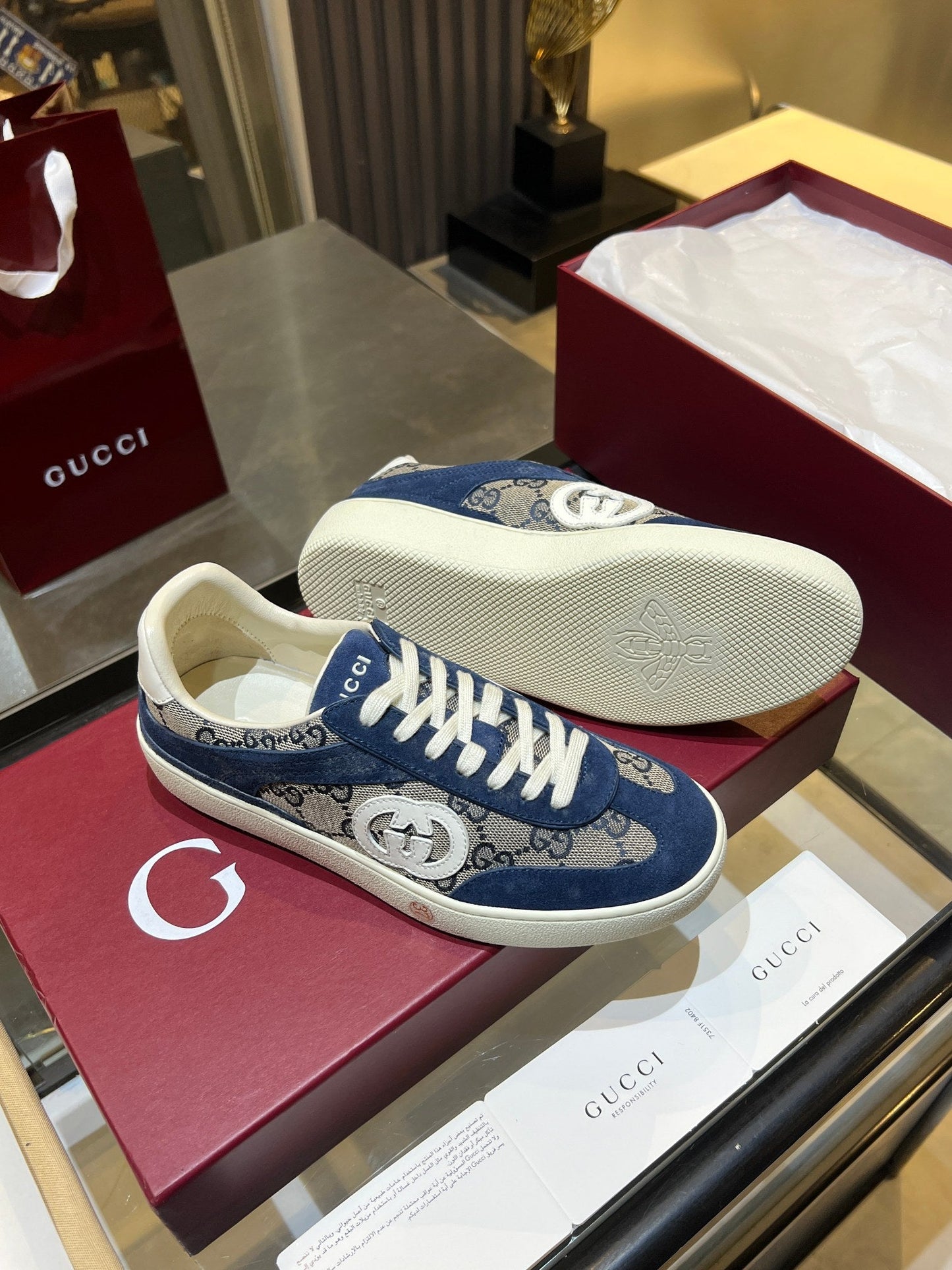 GG G75 Sneaker Dark Blue Suede Canvas 818347