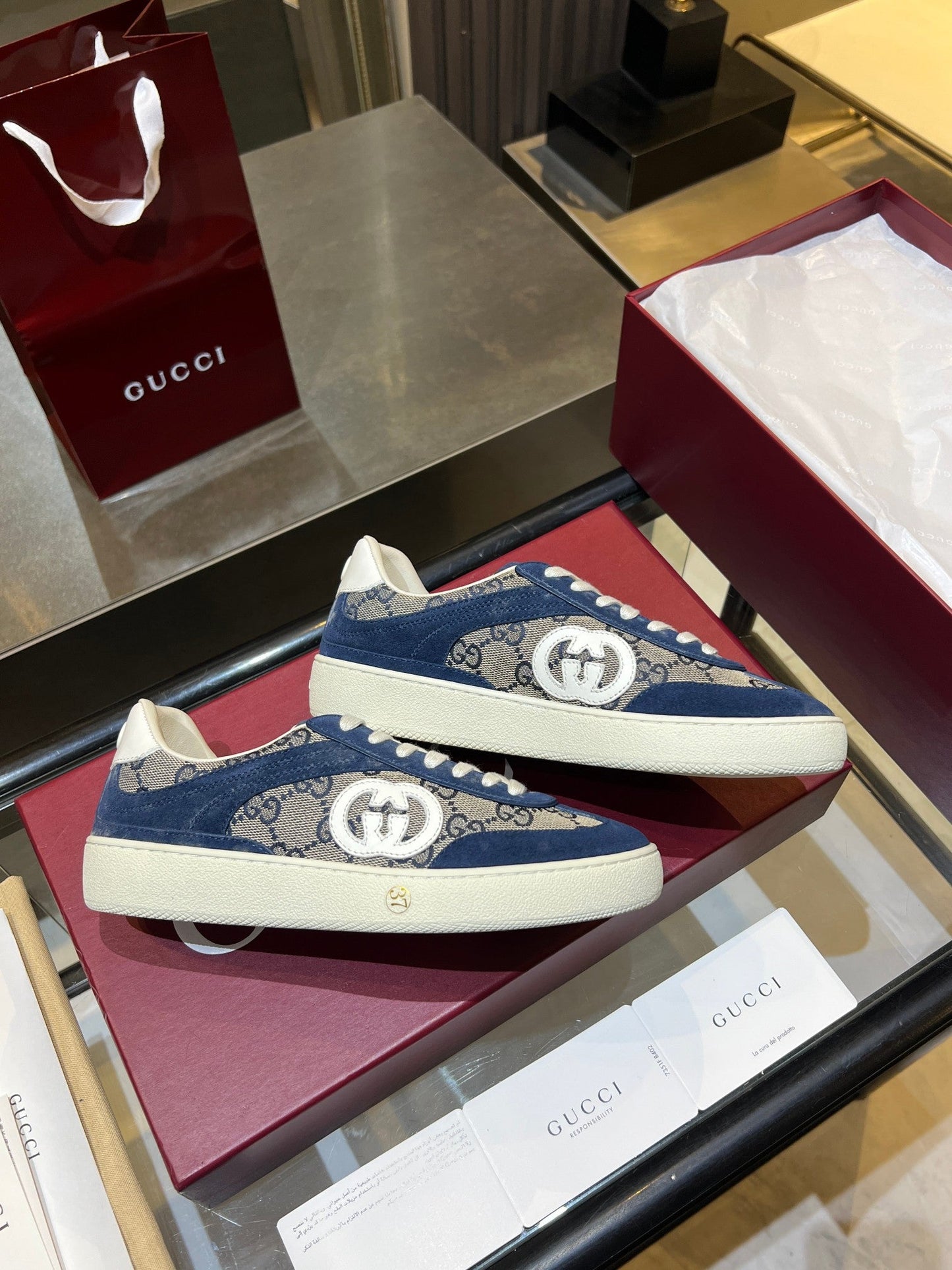 GG G75 Sneaker Dark Blue Suede Canvas 818347