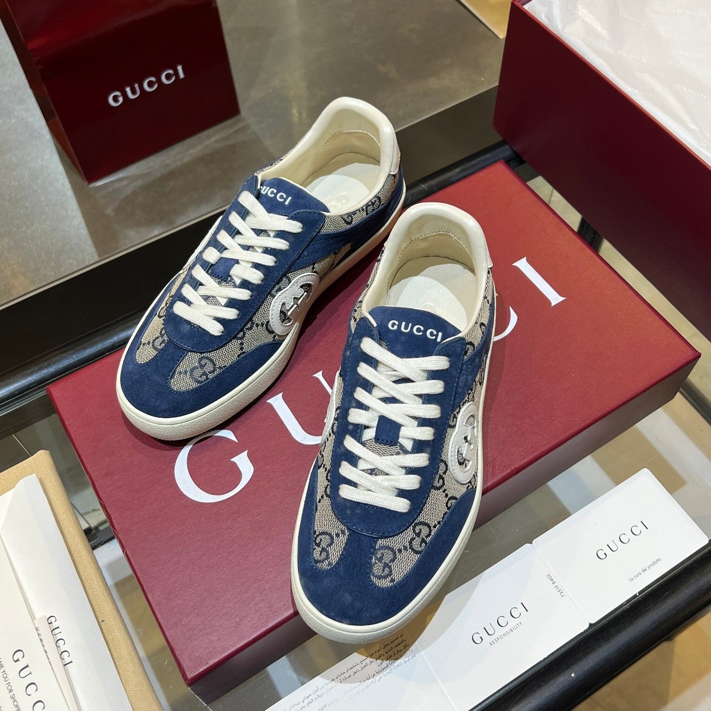 GG G75 Sneaker Dark Blue Suede Canvas 818347