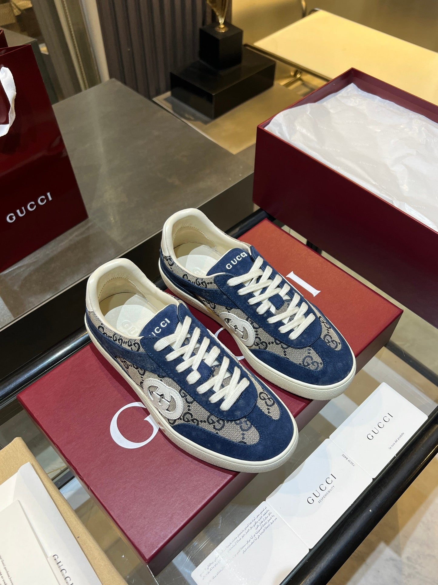 GG G75 Sneaker Dark Blue Suede Canvas 818347