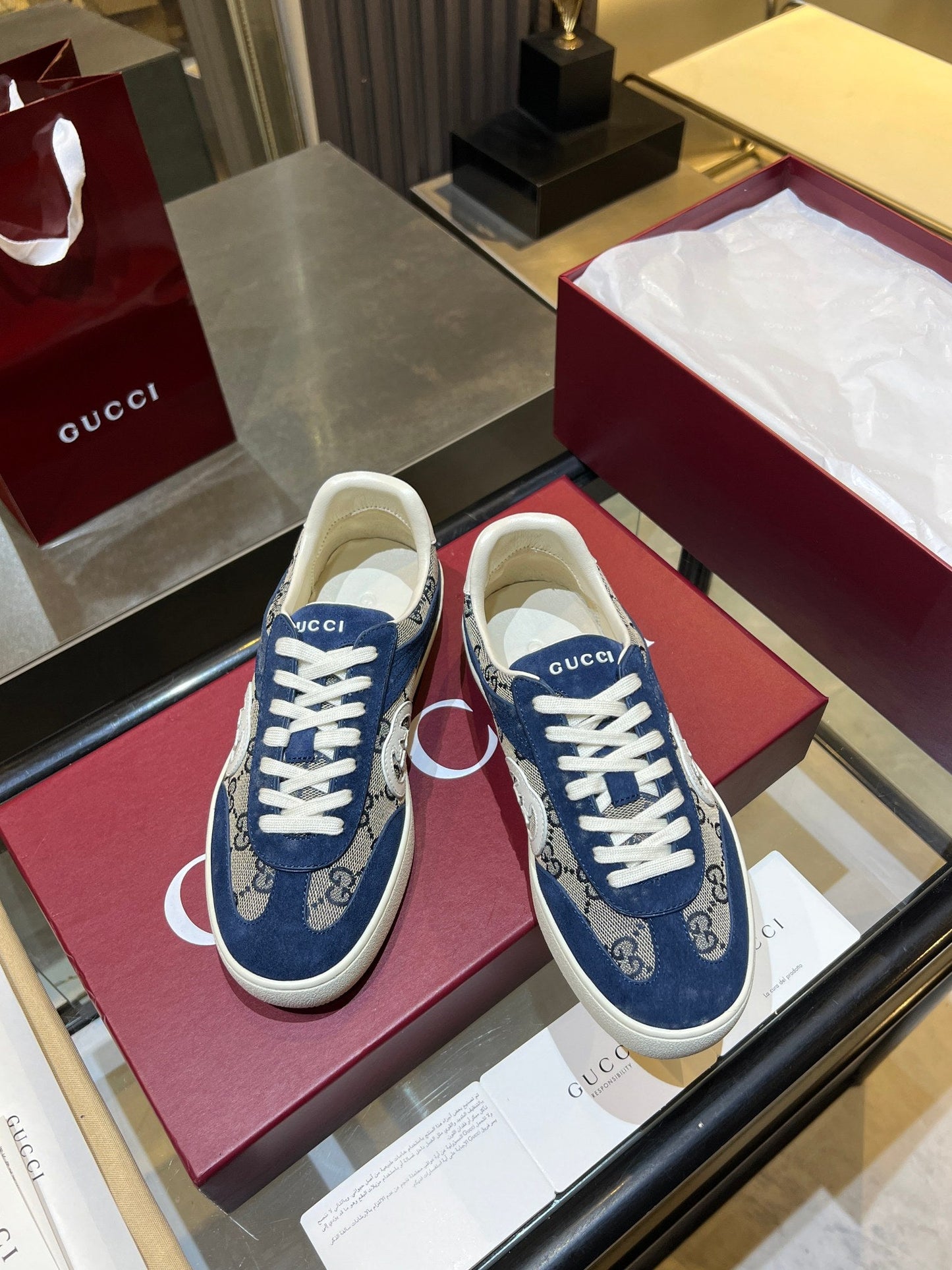 GG G75 Sneaker Dark Blue Suede Canvas 818347