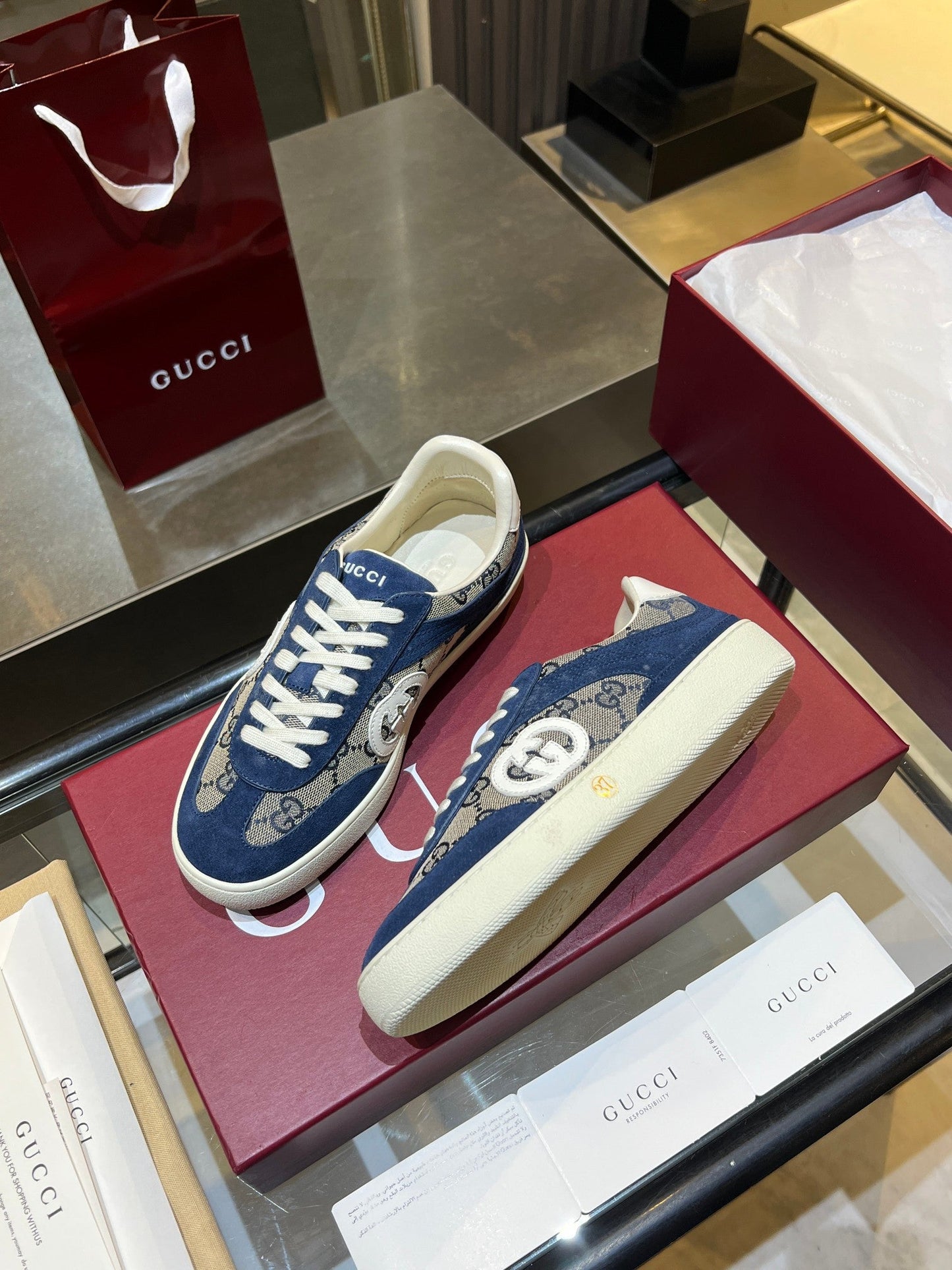 GG G75 Sneaker Dark Blue Suede Canvas 818347