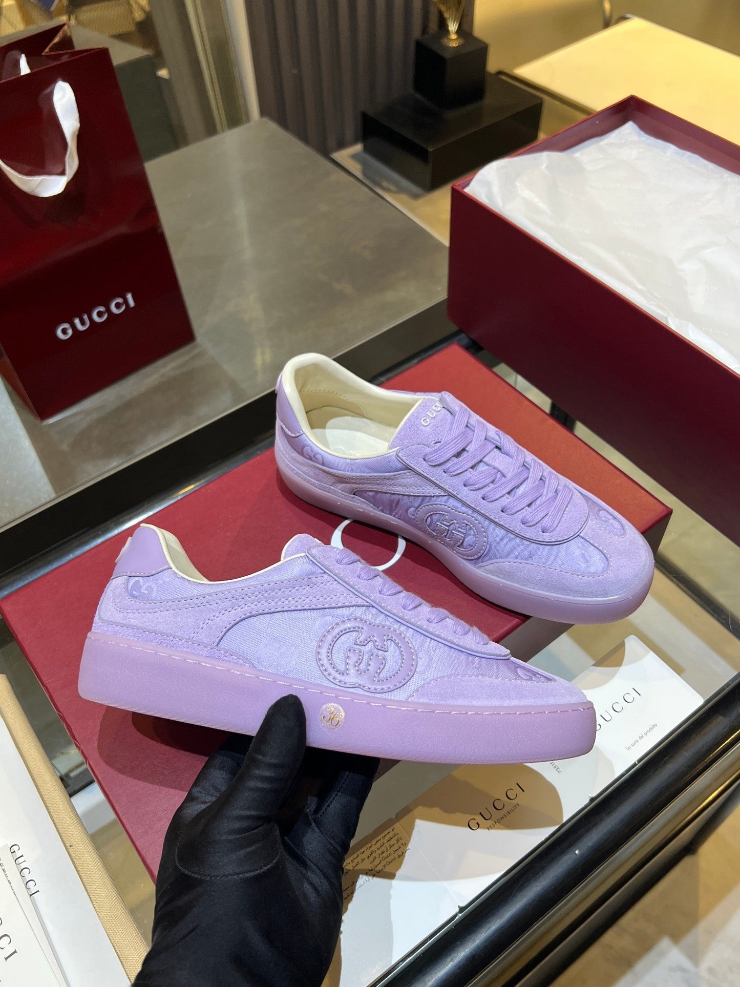 GG G75 Sneaker Light Purple Suede Fabric 818346