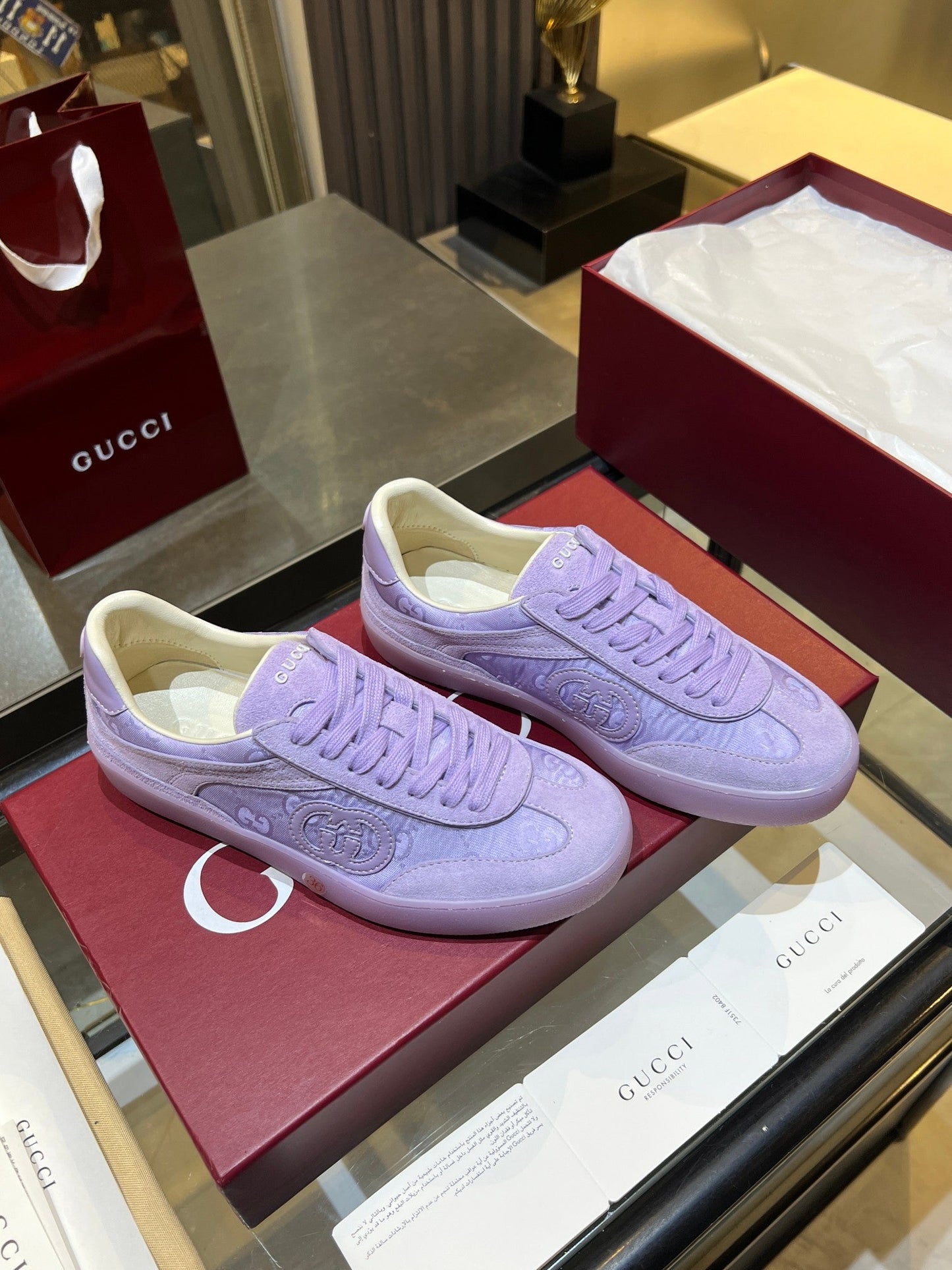 GG G75 Sneaker Light Purple Suede Fabric 818346