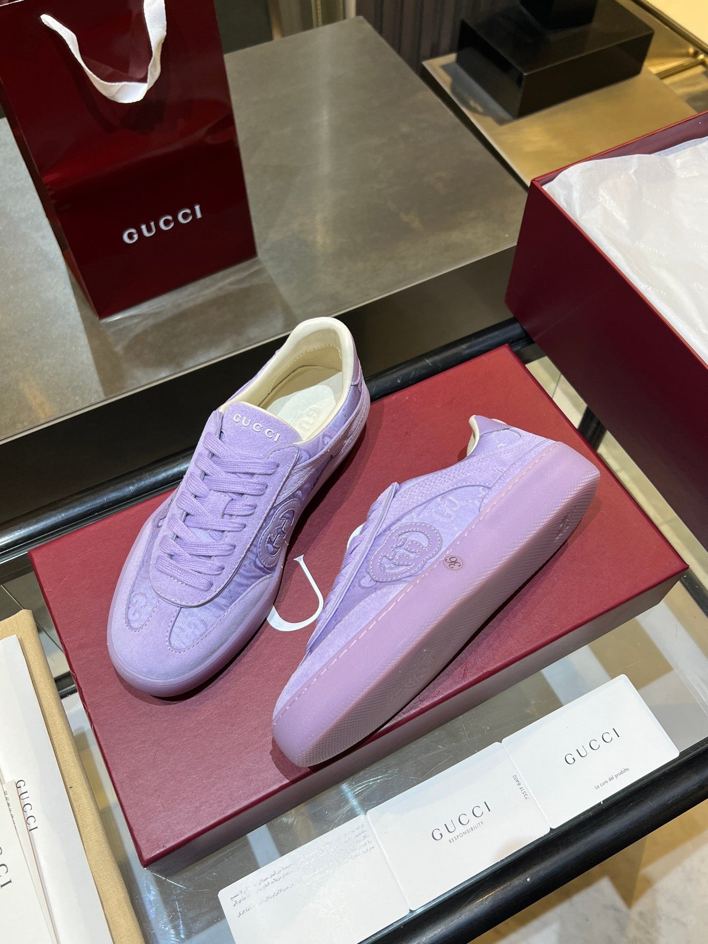 GG G75 Sneaker Light Purple Suede Fabric 818346